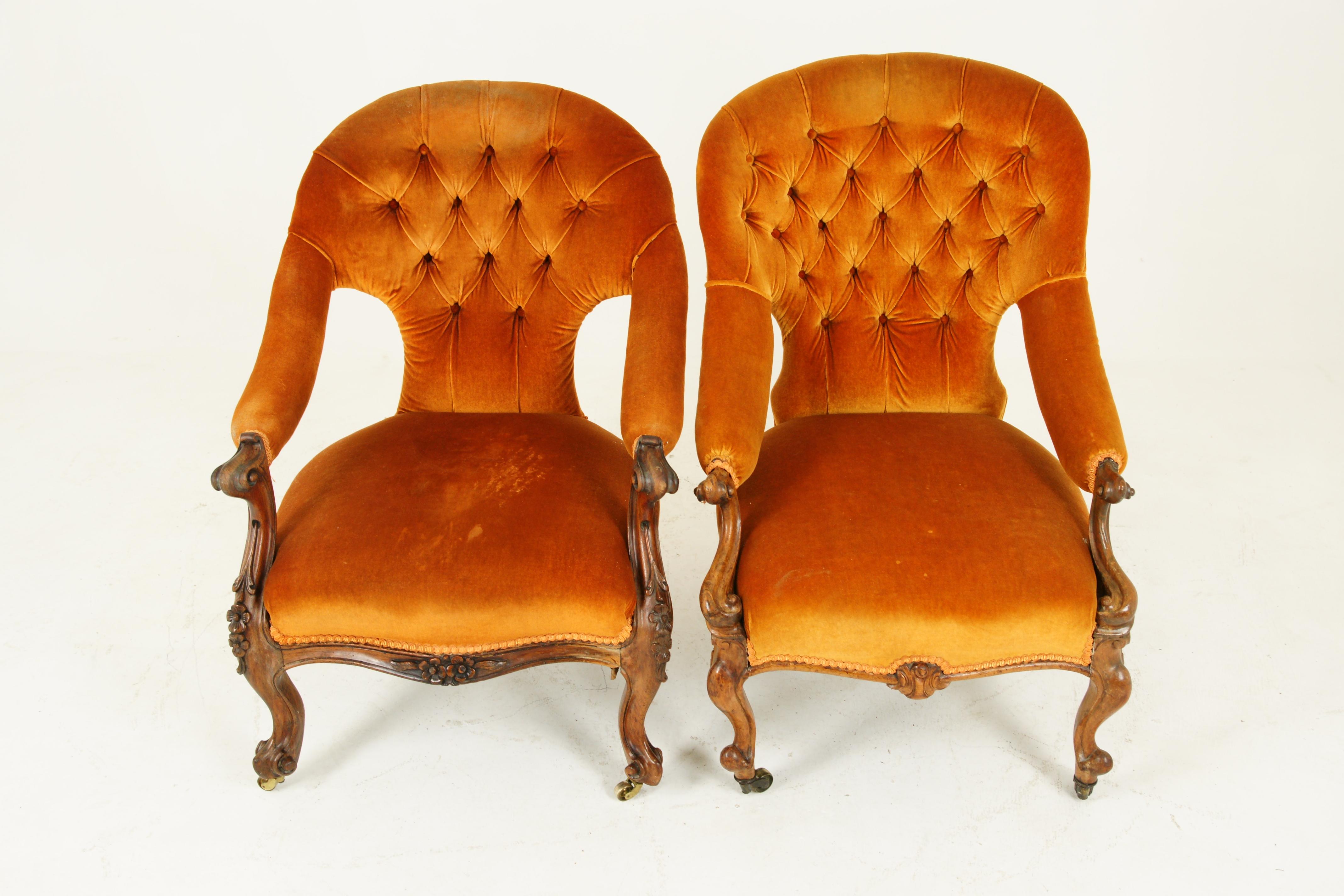 Scottish Antique Parlor Chairs, Button Back, Victorian Ladies Chairs, Scotland, 1870