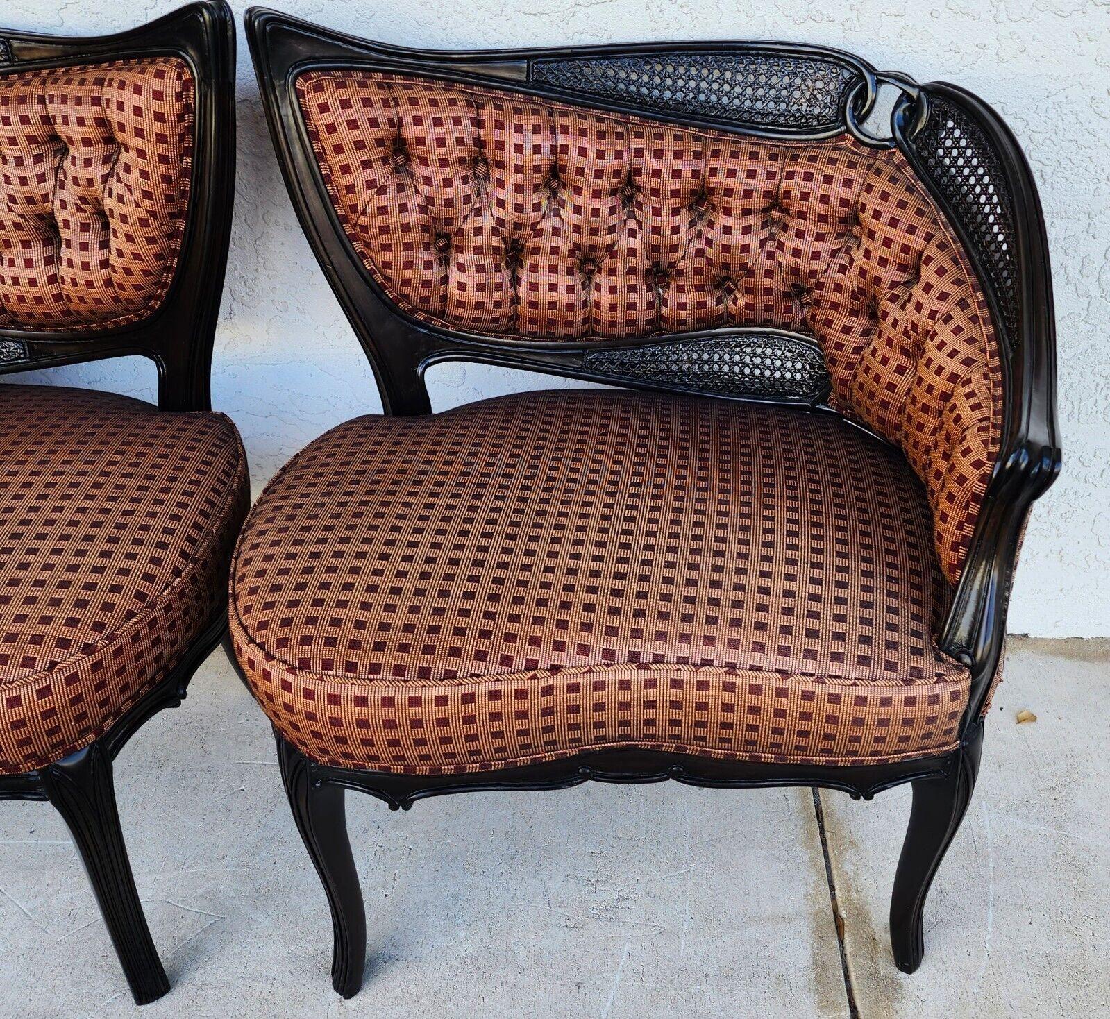 For FULL item description click on CONTINUE READING at the bottom of this page.

Offering One Of Our Recent Palm Beach Estate Fine Furniture Acquisitions Of A
Pair of Sculptural Antique Parlor Chairs
With ebonized frames, tufted and caned backs, and