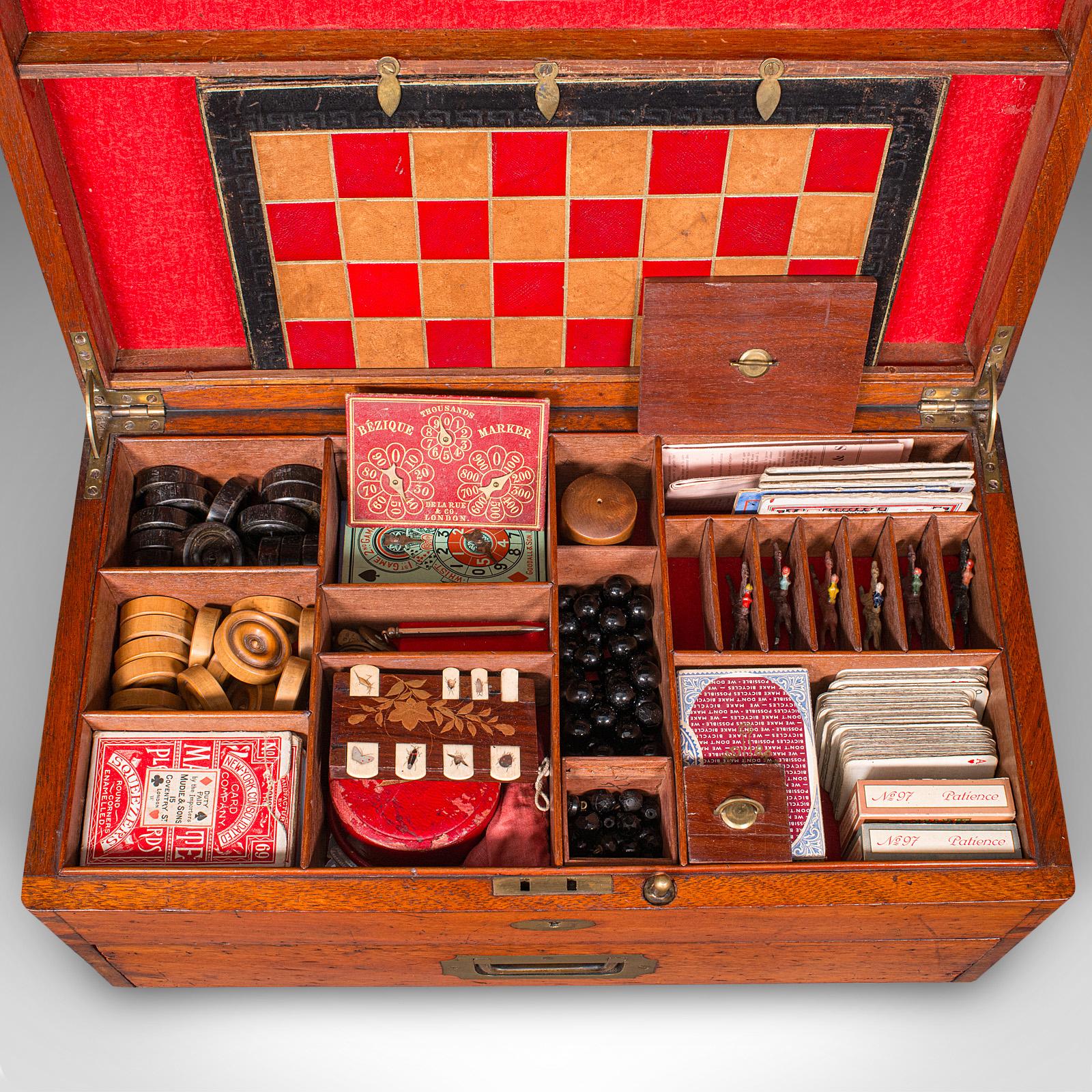 Mid-19th Century Antique Parlour Games Compendium, English, Gaming Box, Chess, Cards, Victorian For Sale