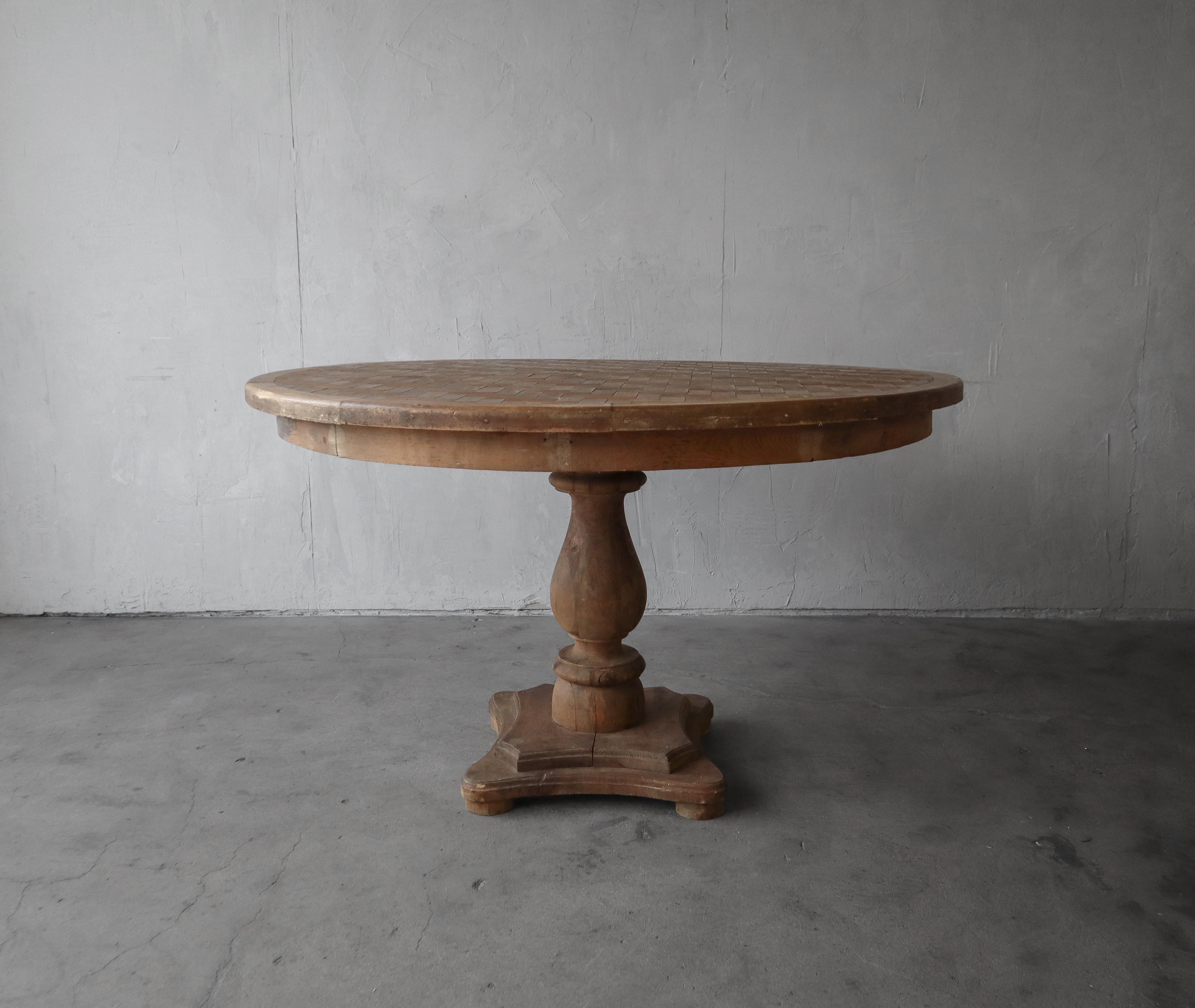 Antike Parkett Wood Pedestal Dining Center Tisch (20. Jahrhundert) im Angebot