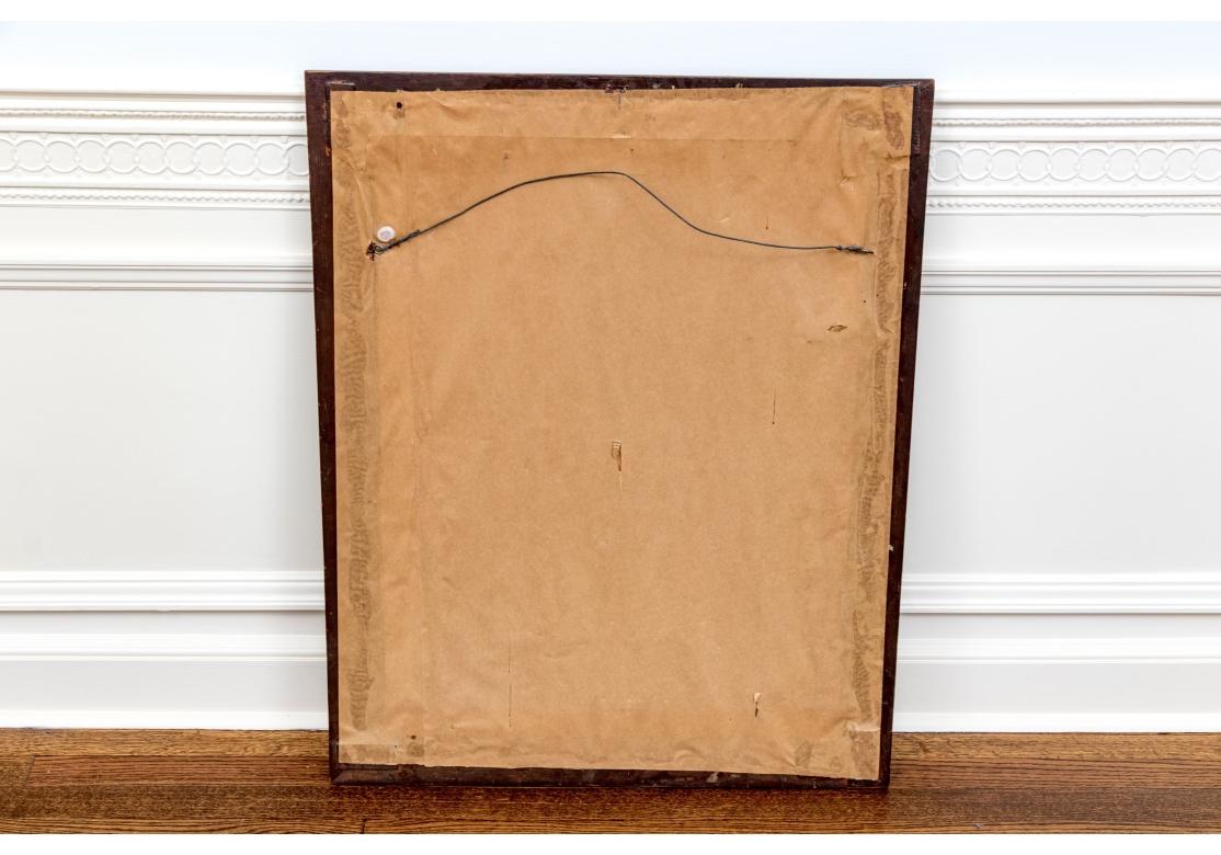 Pregevole specchio antico in legno con cornice esterna in parquet trompe l'oeil in stile rinascimentale italiano con stelle agli angoli. Con una cornice interna in legno dorato intagliato.

Dimensioni: 32