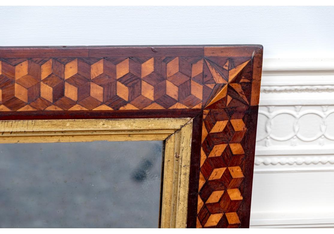 Arts and Crafts Specchio con cornice in parquet antico in vendita