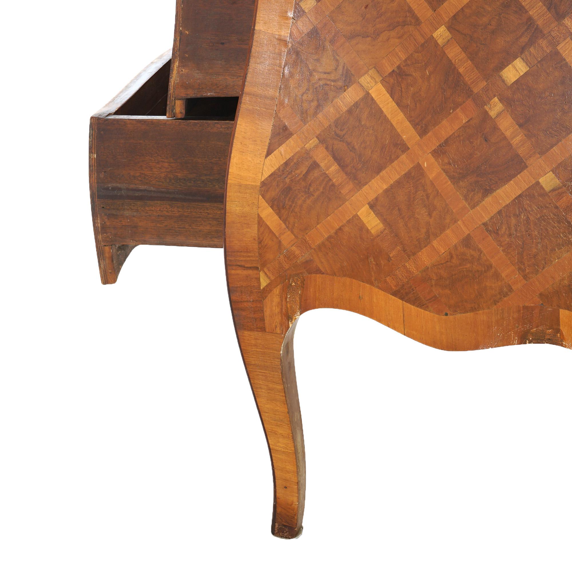Antique Parquetry Italian Bombe Two Drawer Olive Wood Commode C1890 6
