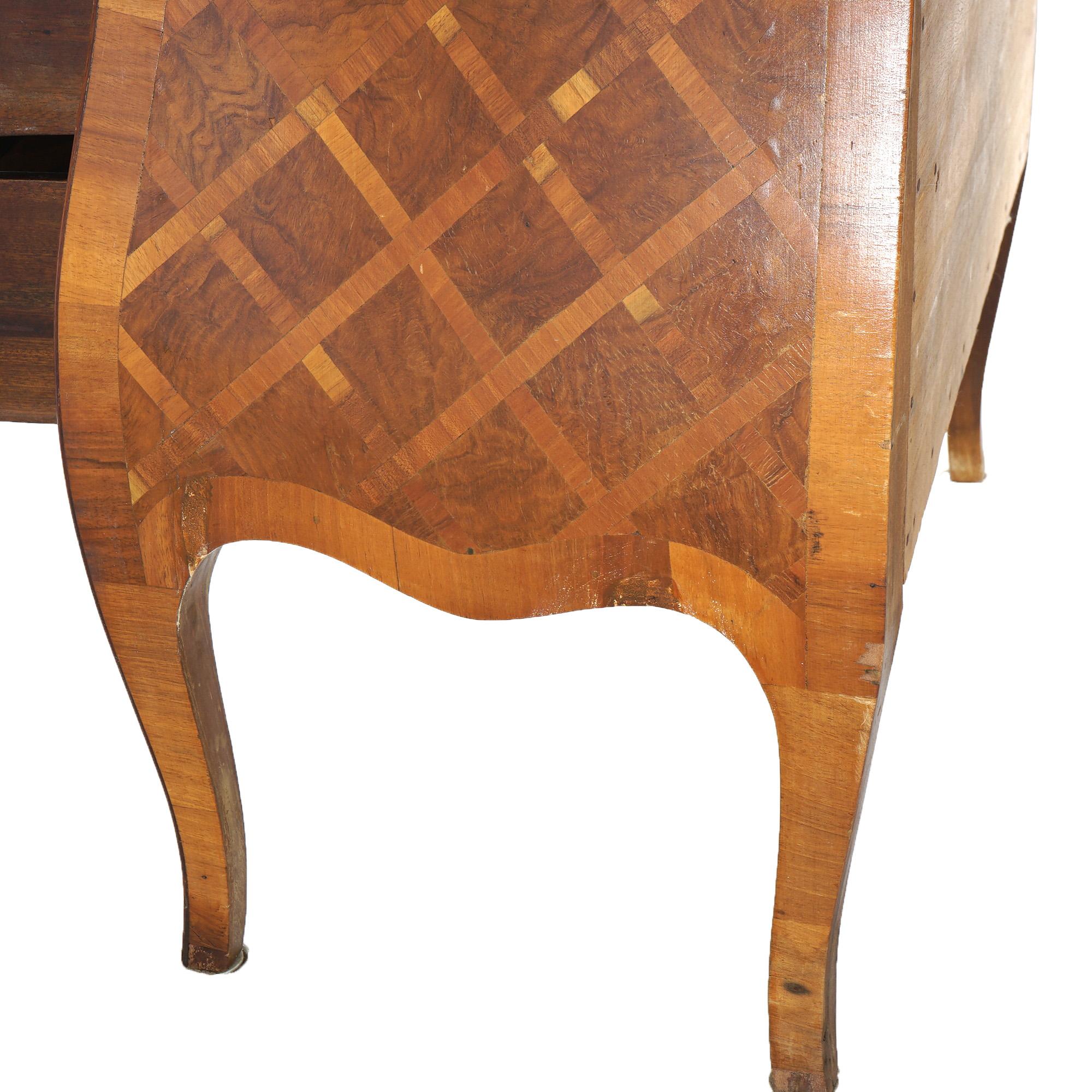 Antique Parquetry Italian Bombe Two Drawer Olive Wood Commode C1890 7