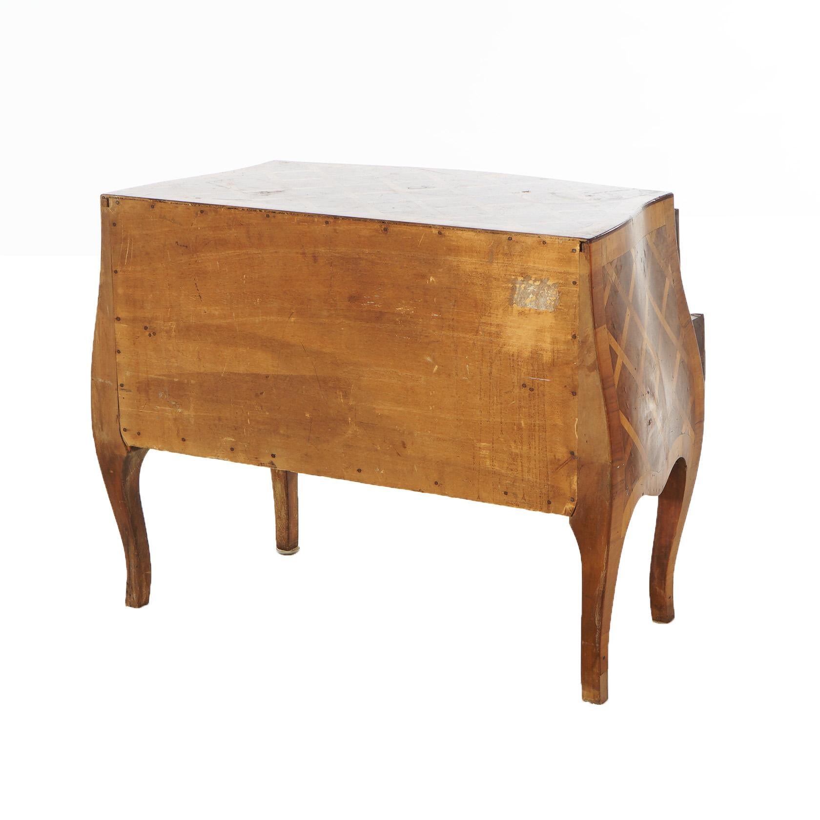 Antique Parquetry Italian Bombe Two Drawer Olive Wood Commode C1890 8