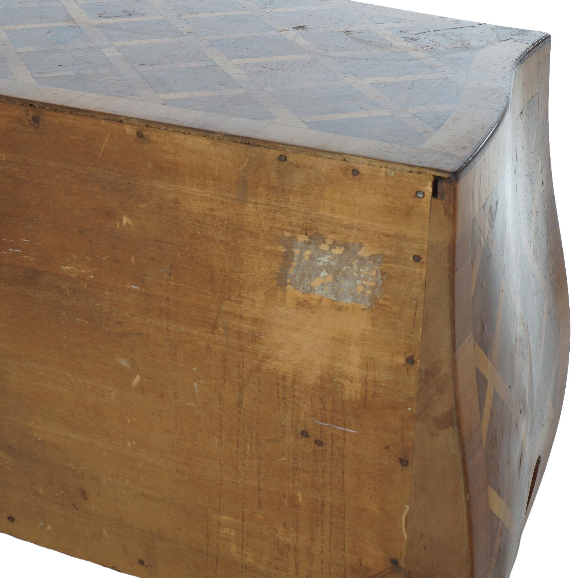 Antique Parquetry Italian Bombe Two Drawer Olive Wood Commode C1890 9