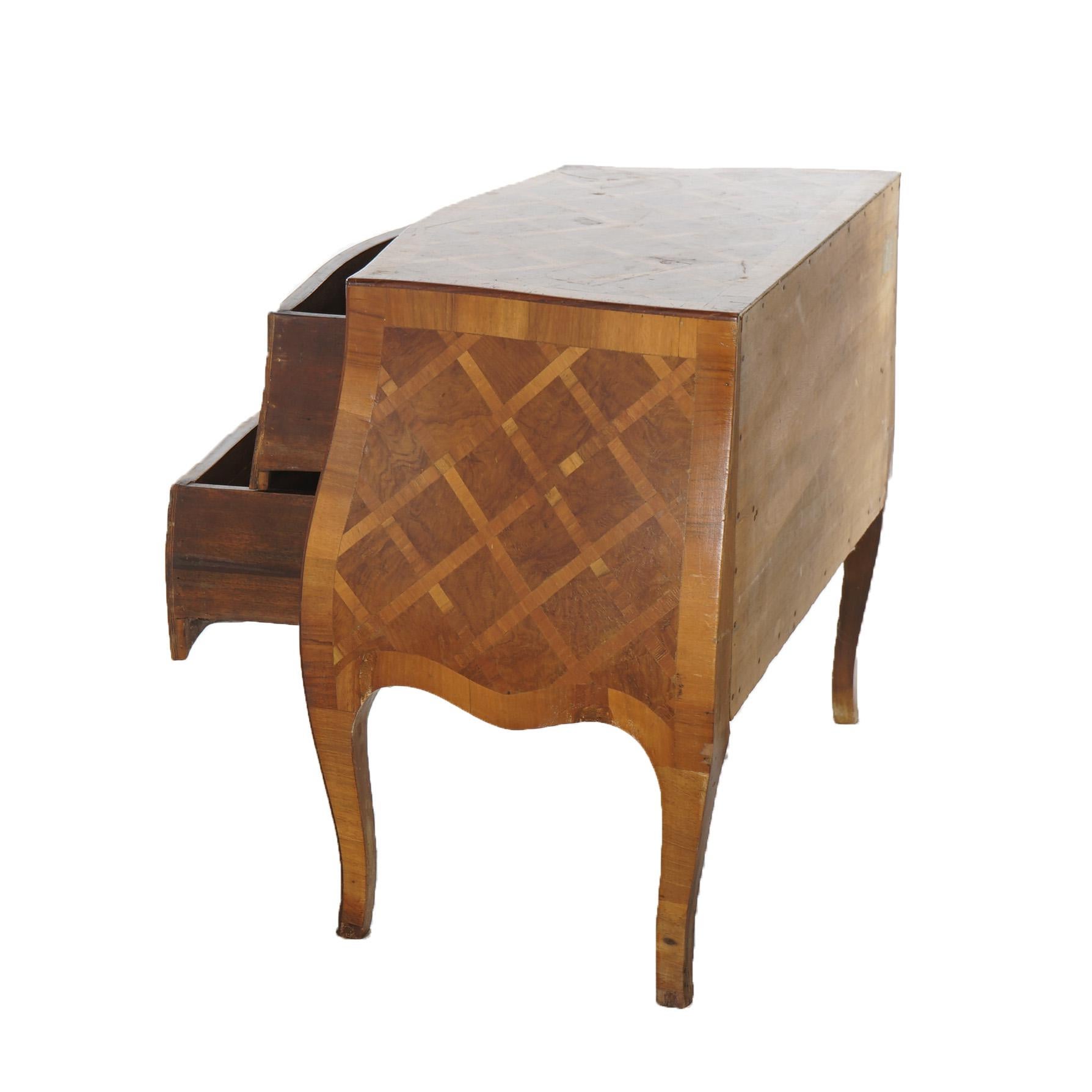 Antique Parquetry Italian Bombe Two Drawer Olive Wood Commode C1890 1