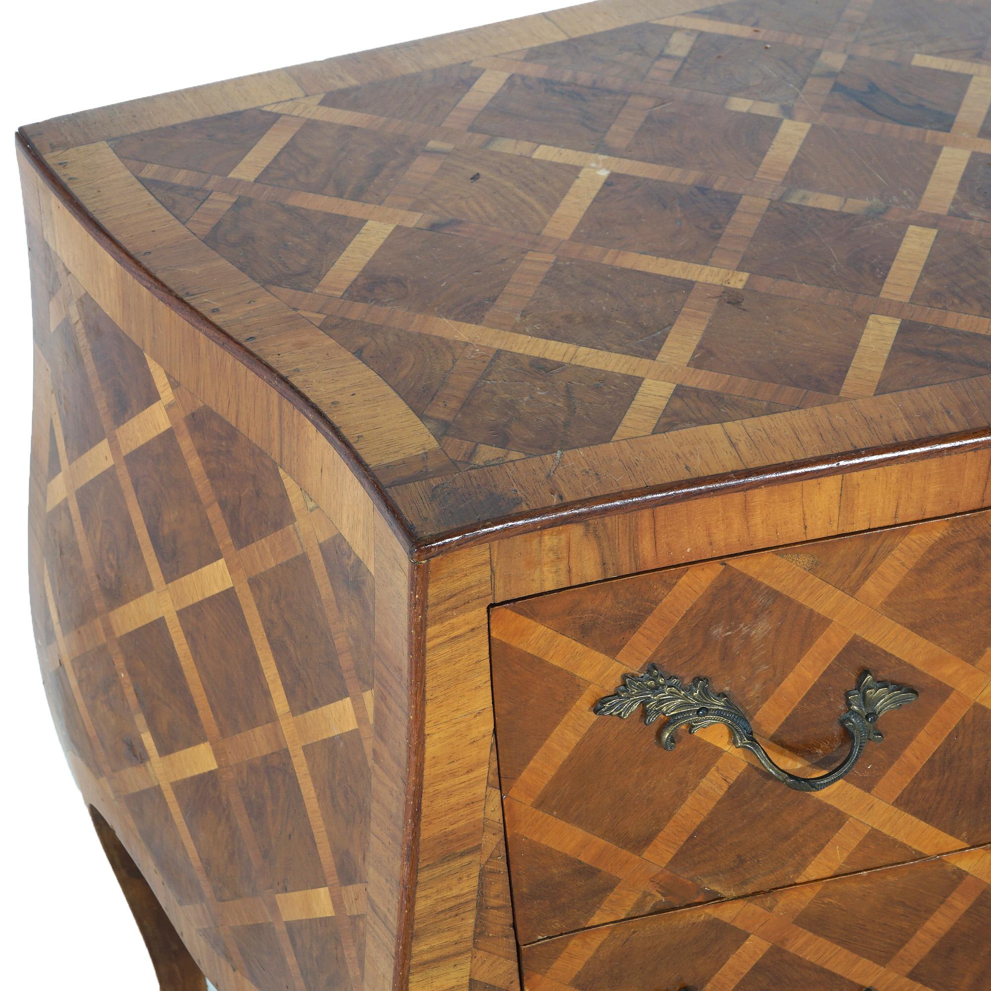 Antique Parquetry Italian Bombe Two Drawer Olive Wood Commode C1890 3