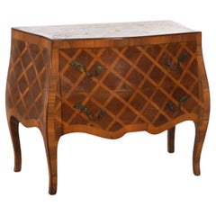 Antique Parquetry Italian Bombe Two Drawer Olive Wood Commode C1890