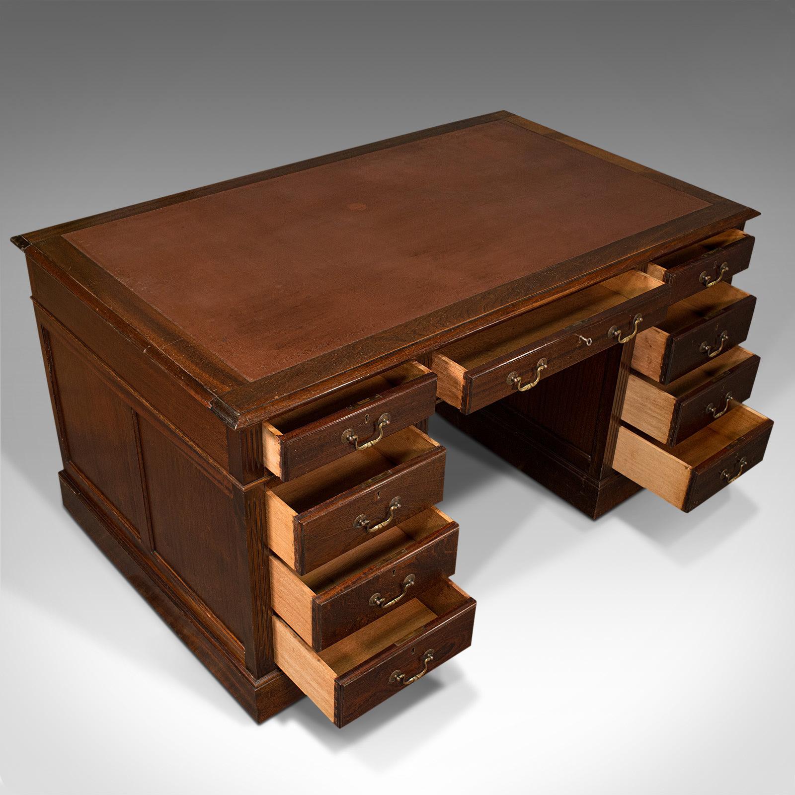 Antique Partner's Desk, English, Mahogany, Leather, Writing Table, Edwardian 3