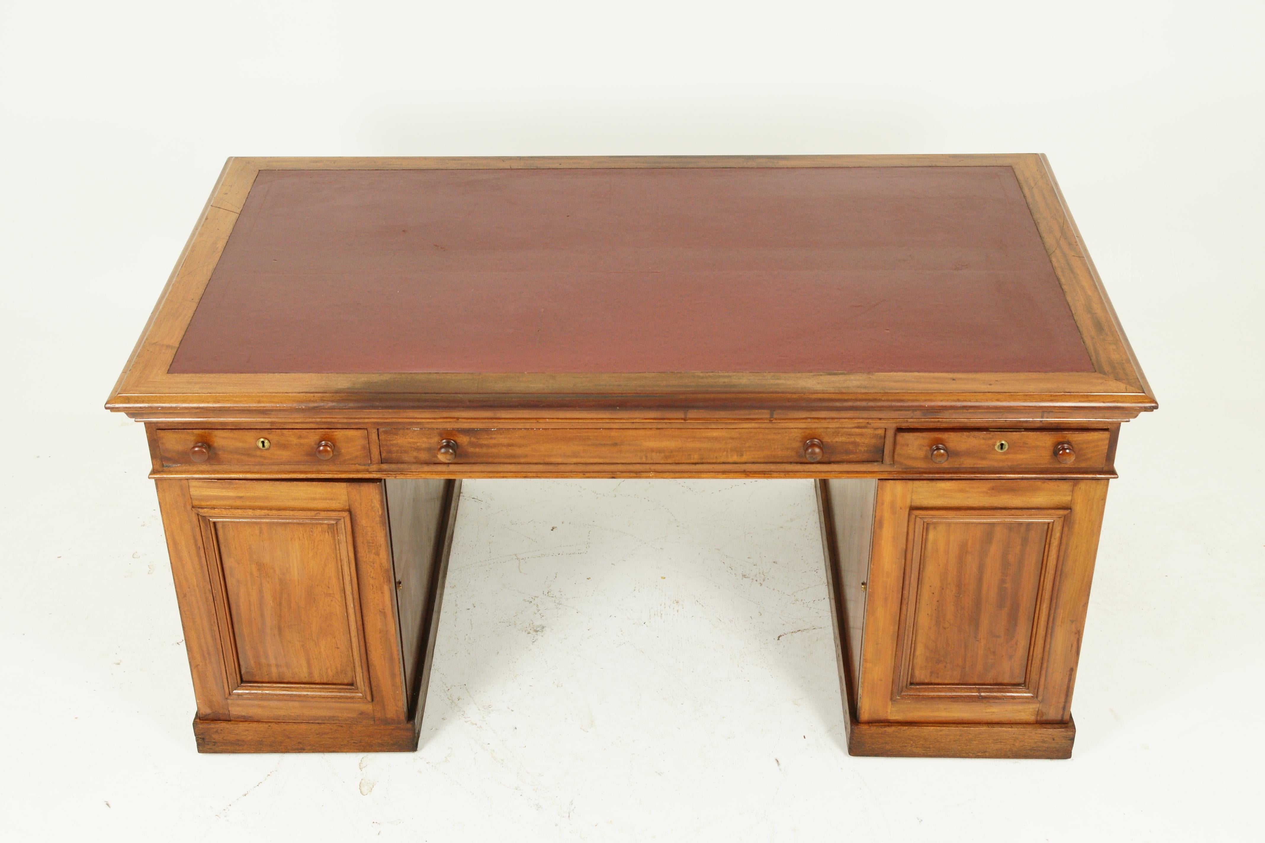 Antique partners desk, walnut desk, Victorian, 24-drawer desk, antique furniture, B1371

Solid walnut with original finish
Rectangular top with inserts
Moulded edge
Top of the desk has three drawers to one end with an original leather writing