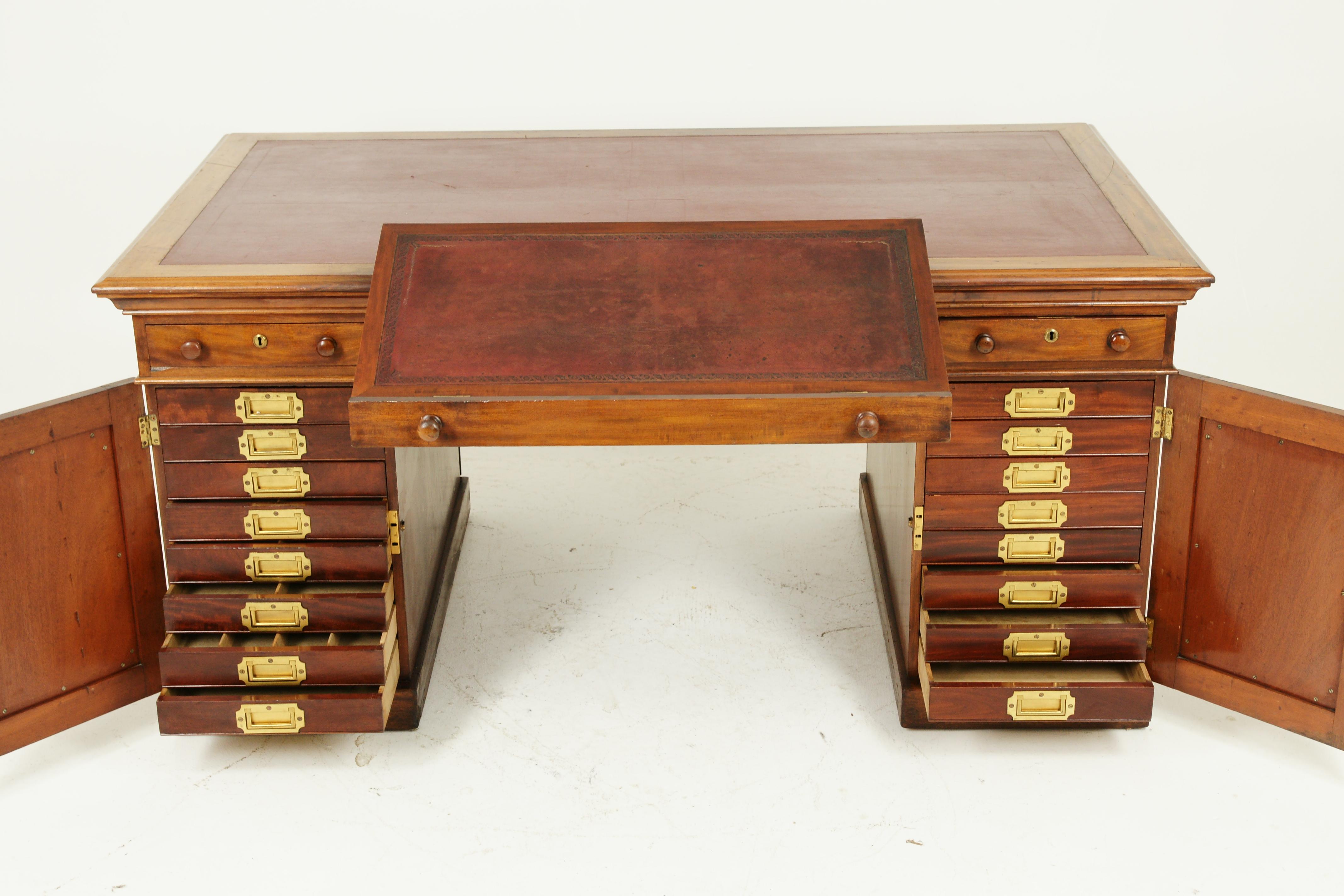 Antique Partners Desk, Walnut Desk, Victorian, 24 Drawers, Scotland 1870, B1371 1