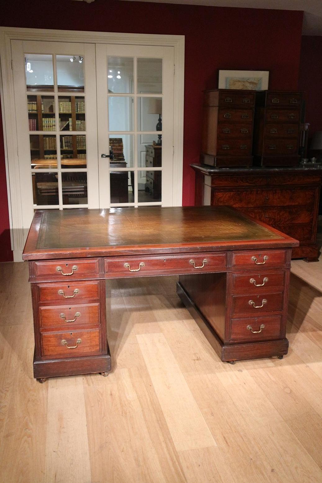 Antique Partners Desk with 18 Drawers 4