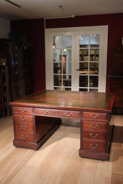 Antique Partners Desk with 18 Drawers