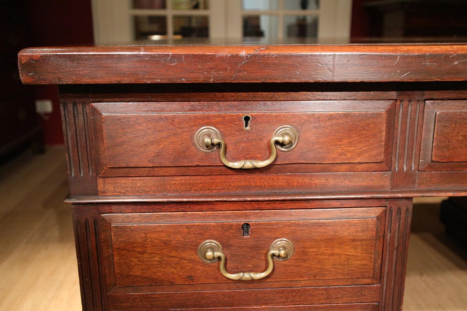 Mahogany Antique Partners Desk with 18 Drawers