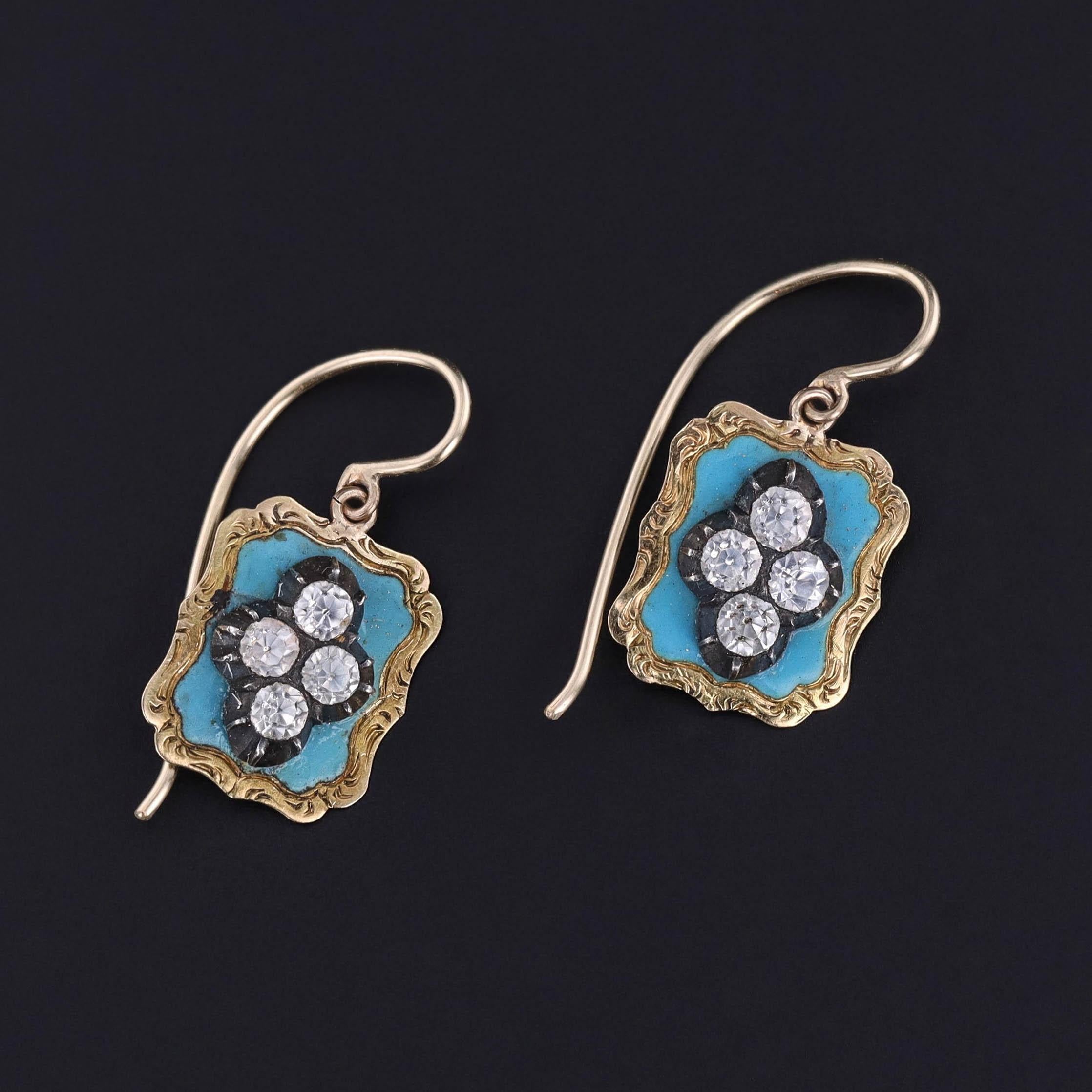Victorien Boucles d'oreilles anciennes en pâte et émail, or 14k et 18k en vente