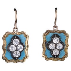 Boucles d'oreilles anciennes en pâte et émail, or 14k et 18k