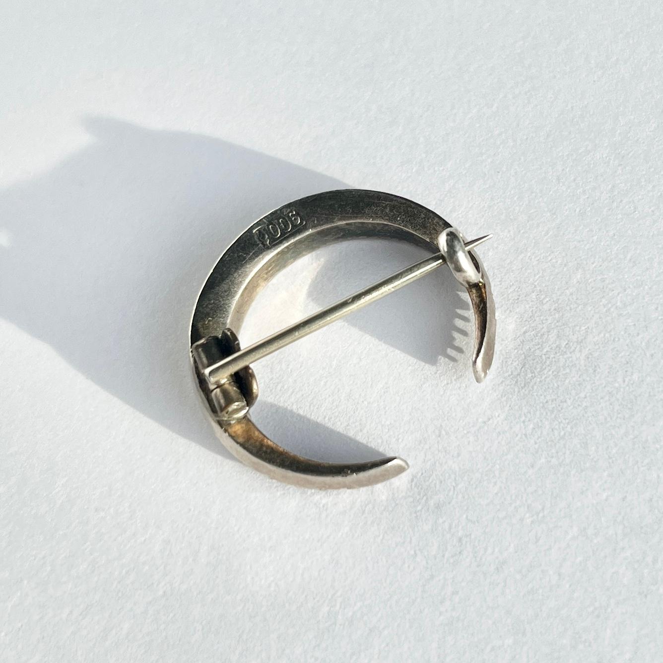 Antique Paste and Silver Crescent Brooch In Good Condition For Sale In Chipping Campden, GB