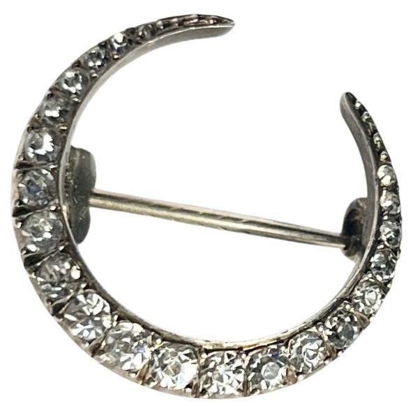 Antique Paste and Silver Crescent Brooch For Sale