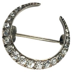 Antique Paste and Silver Crescent Brooch