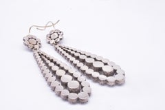 Antique Paste and Silver Long Drop Earrings