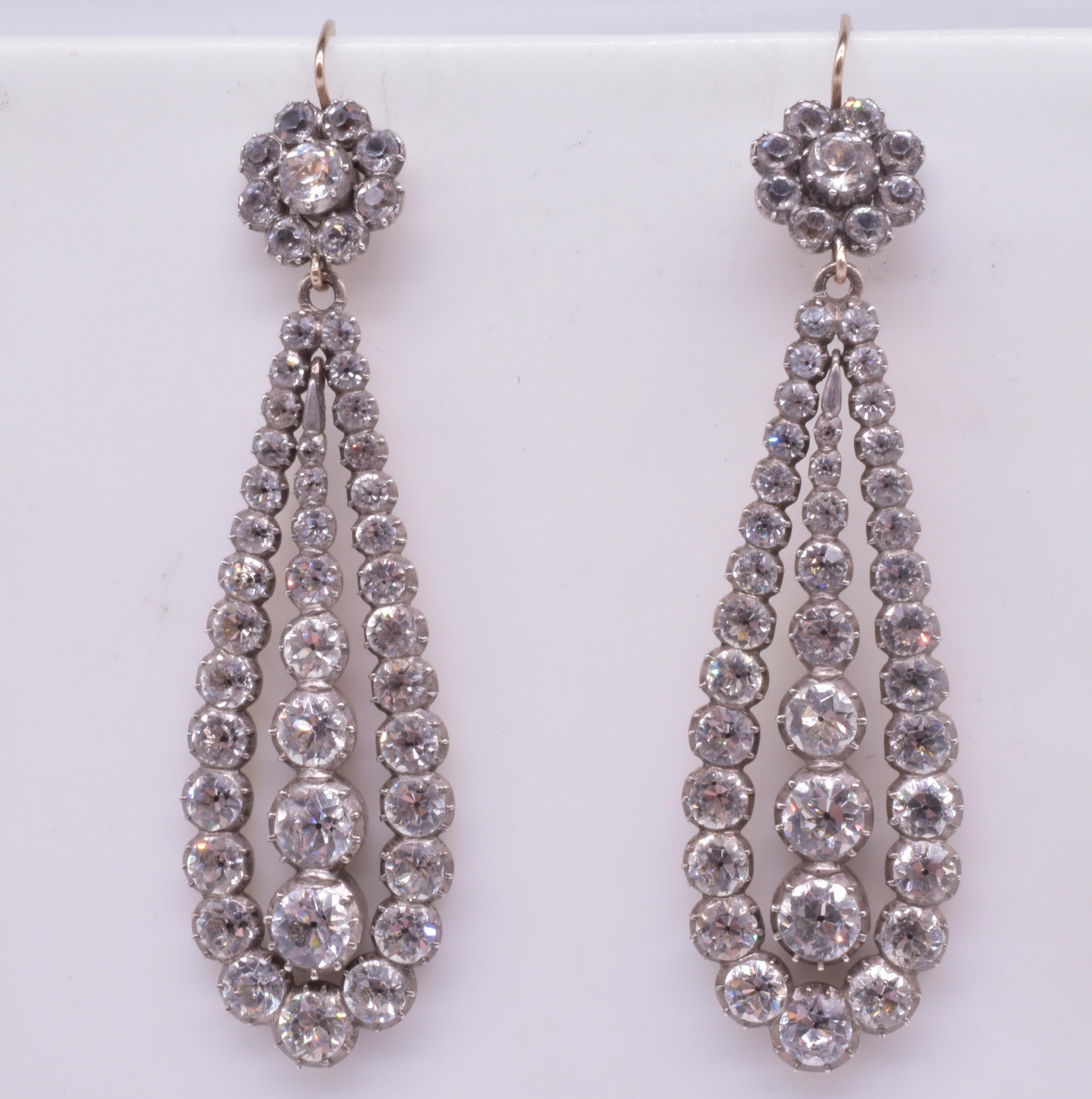 Antique Paste and Silver Long Drop Earrings 4