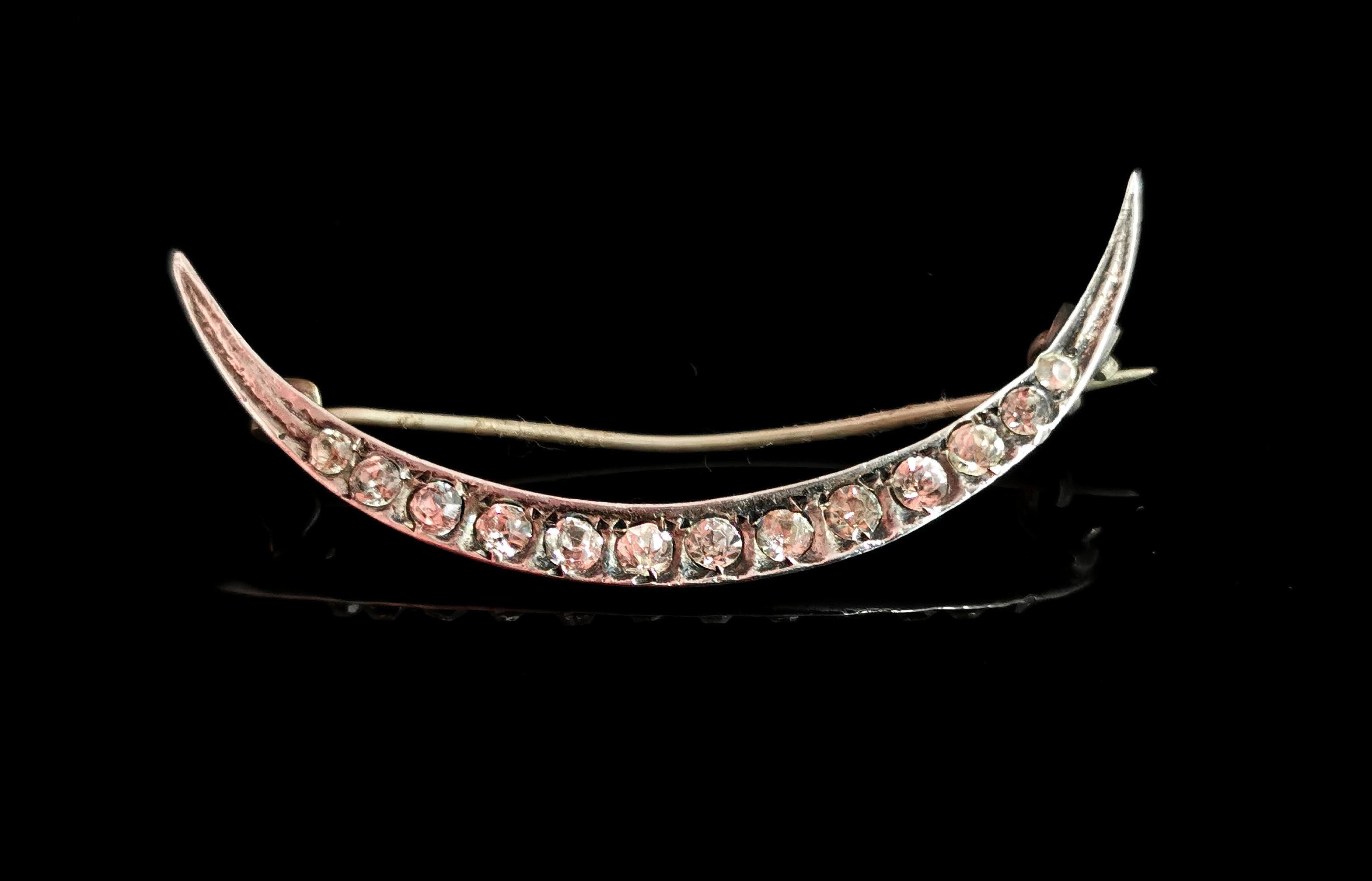 Antique Paste Crescent Brooch, Sterling Silver, Edwardian 2