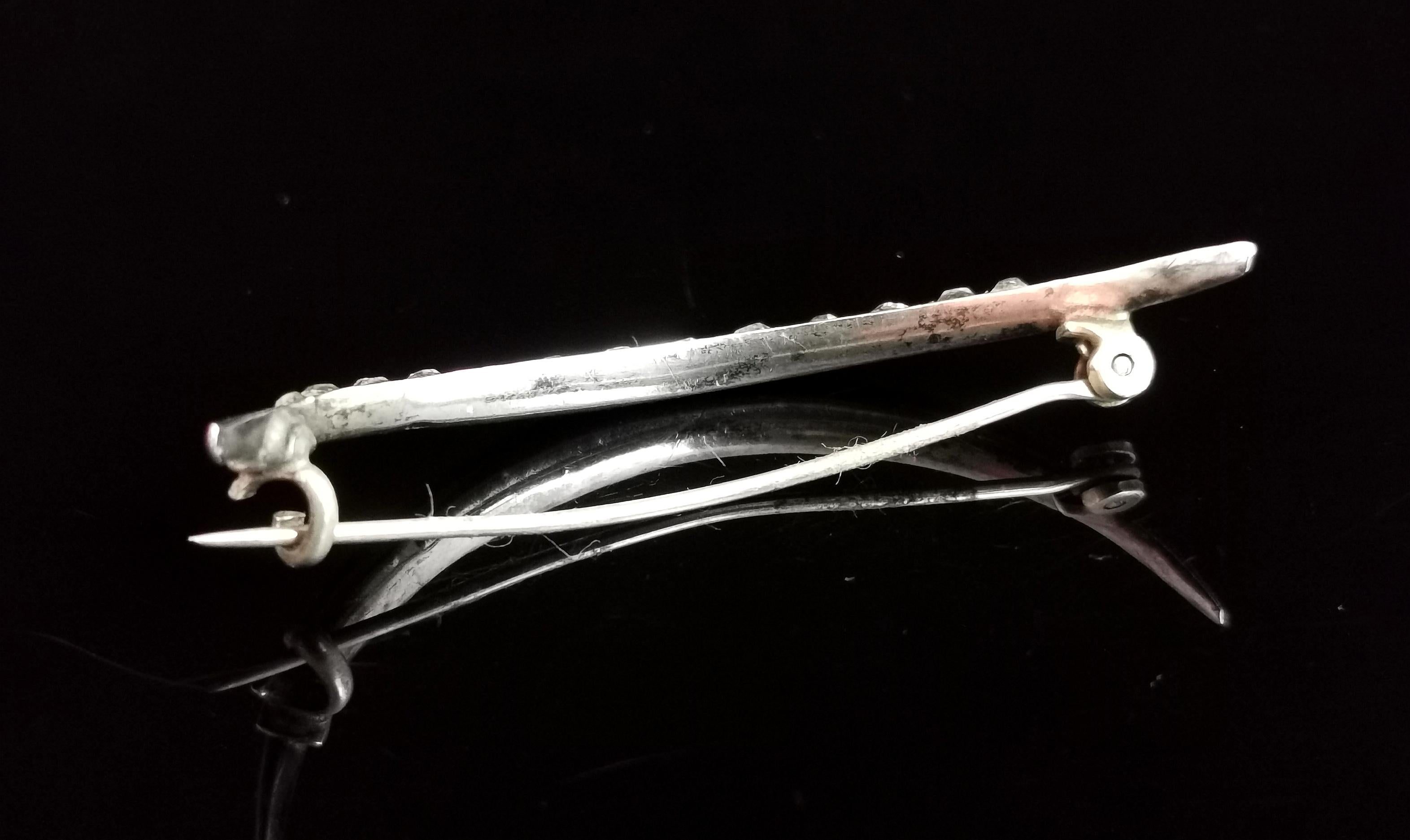 Antique Paste Crescent Brooch, Sterling Silver, Edwardian 3
