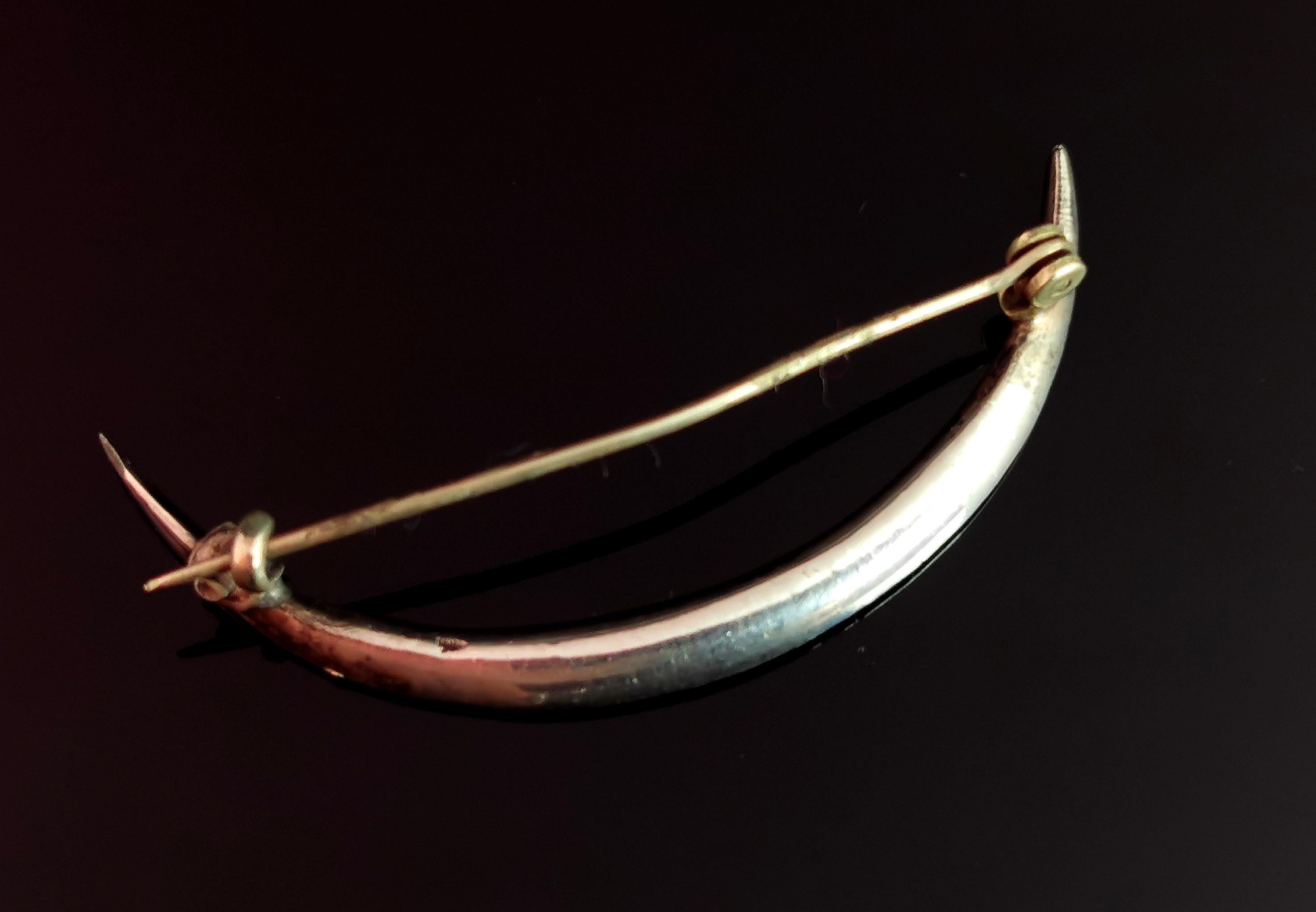 Antique Paste Crescent Brooch, Sterling Silver, Edwardian 4