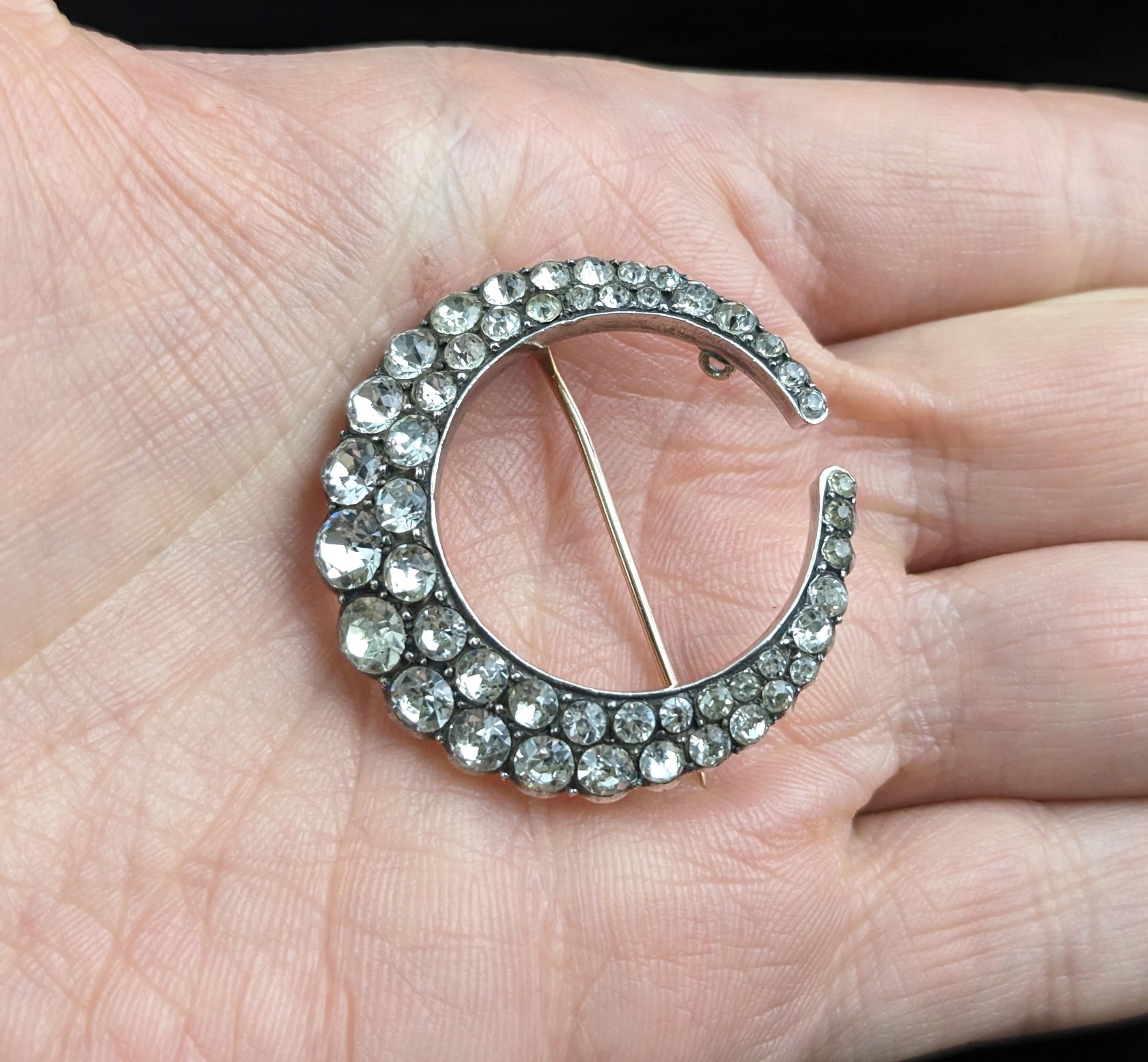 Antique Paste Crescent moon brooch, 9k gold and silver, Victorian  6