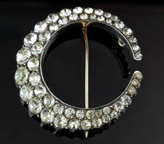 Antique Paste Crescent moon brooch, 9k gold and silver, Victorian