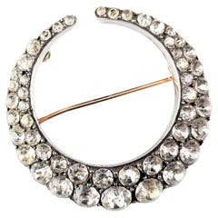 Antiguo broche de luna creciente de pasta, oro de 9 quilates y plata, Victoriano