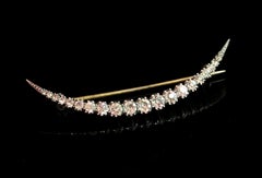 Antique paste Crescent Moon brooch, Fine silver