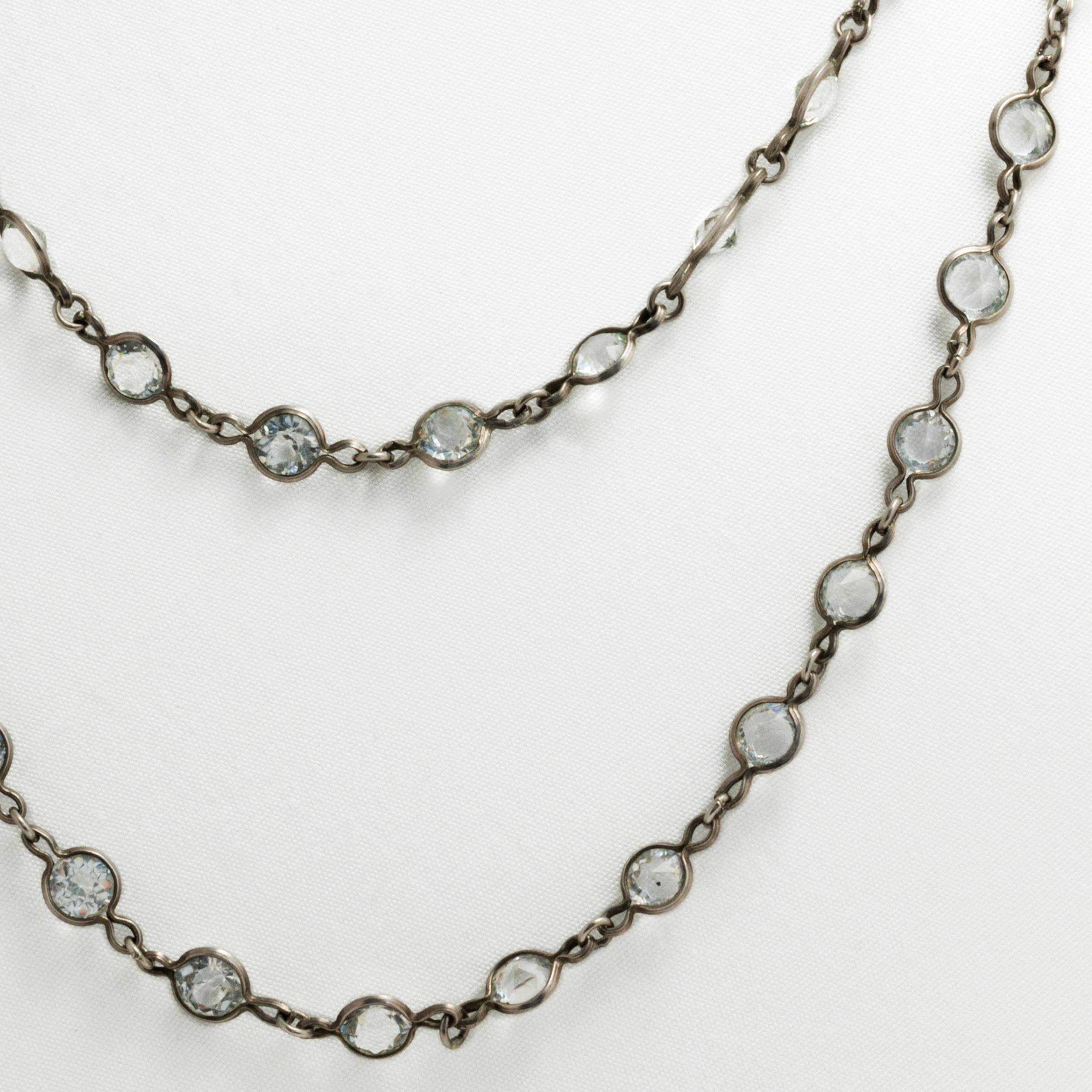 Antique Paste Cut Glass and Silver Long Chain In Good Condition For Sale In New York, NY