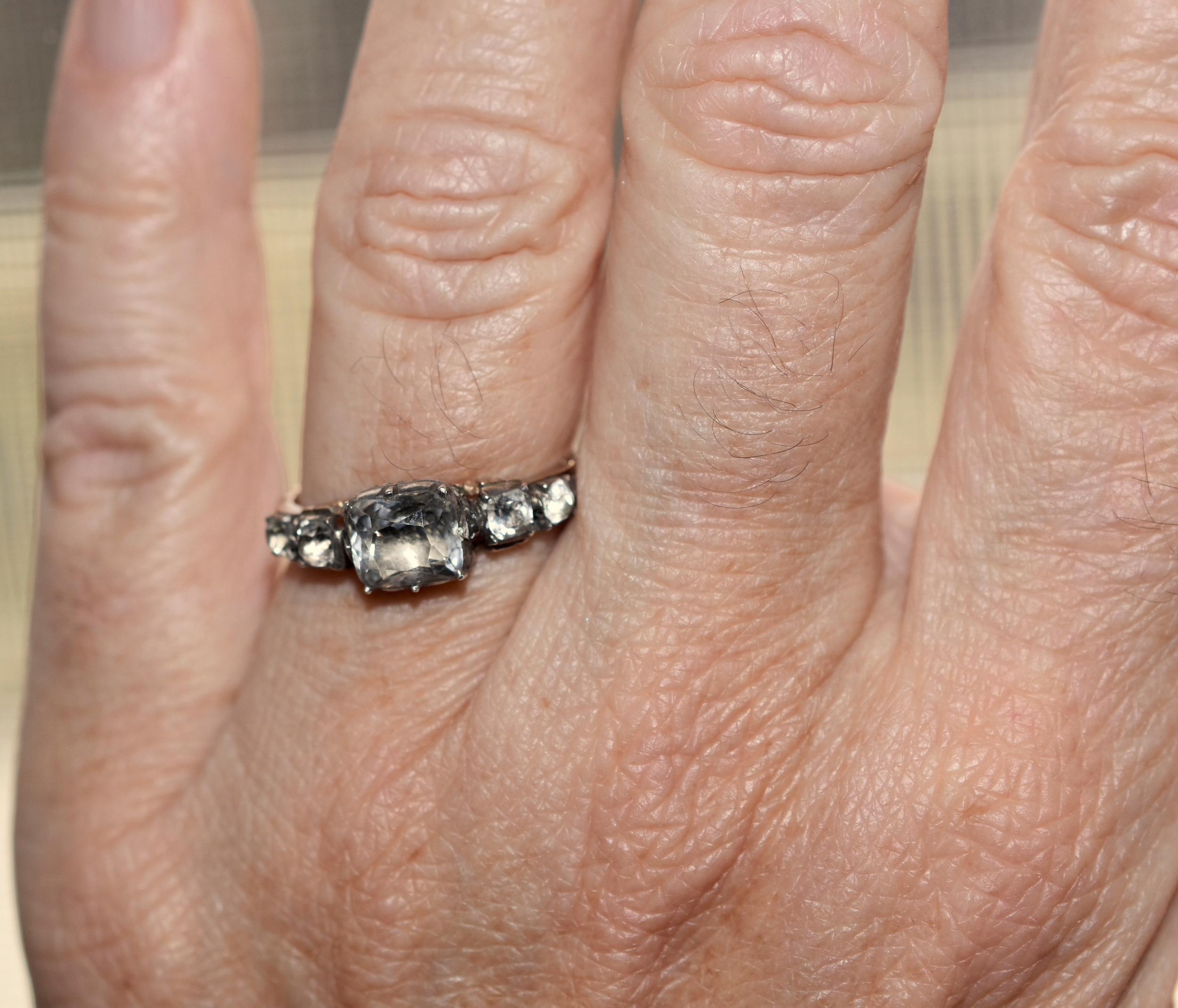 Women's or Men's Antique Paste Five Stone Silver Gold Ring