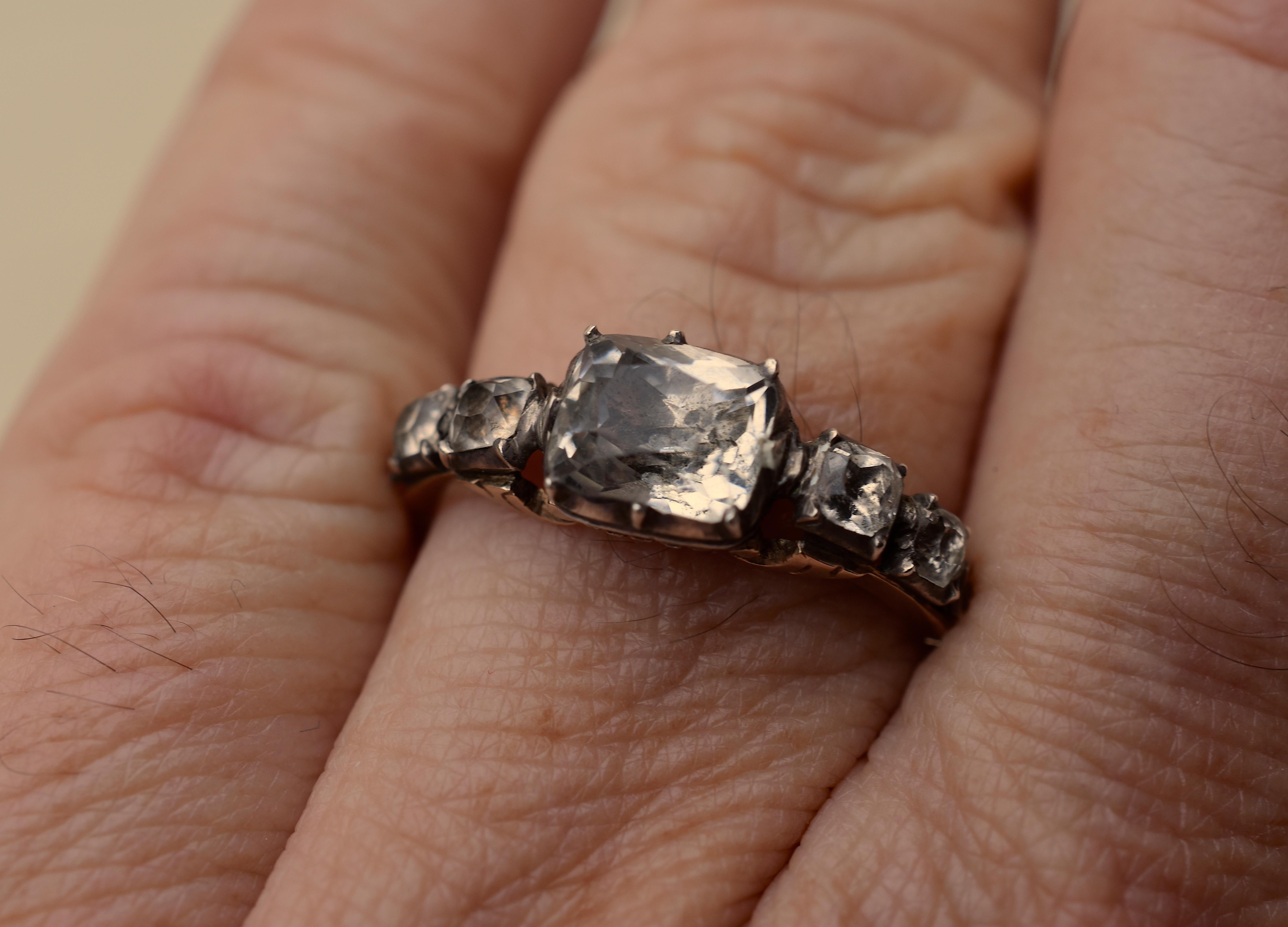Antique Paste Five Stone Silver Gold Ring 1