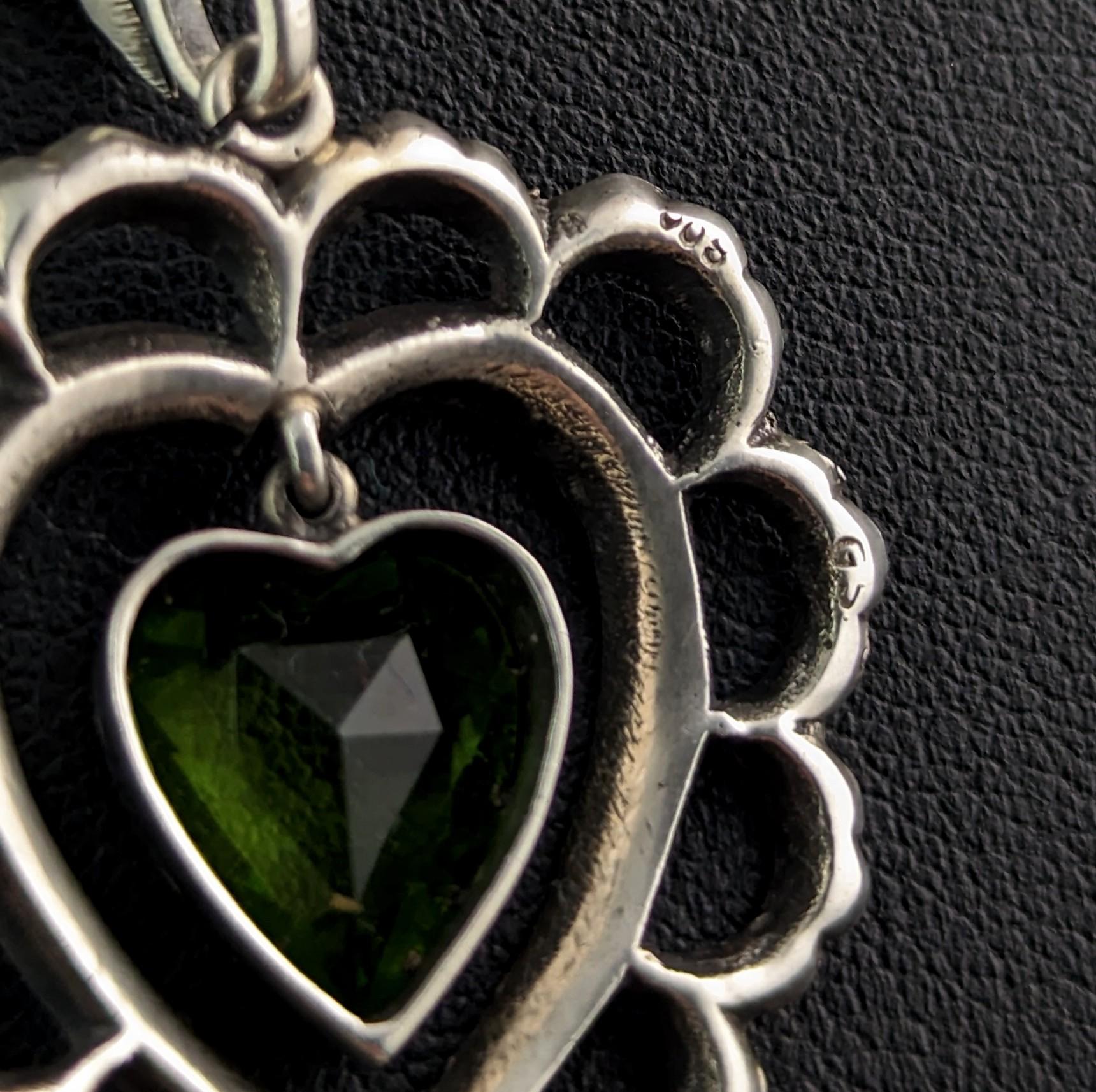 Antique Paste heart dropper pendant, 800 silver  For Sale 1
