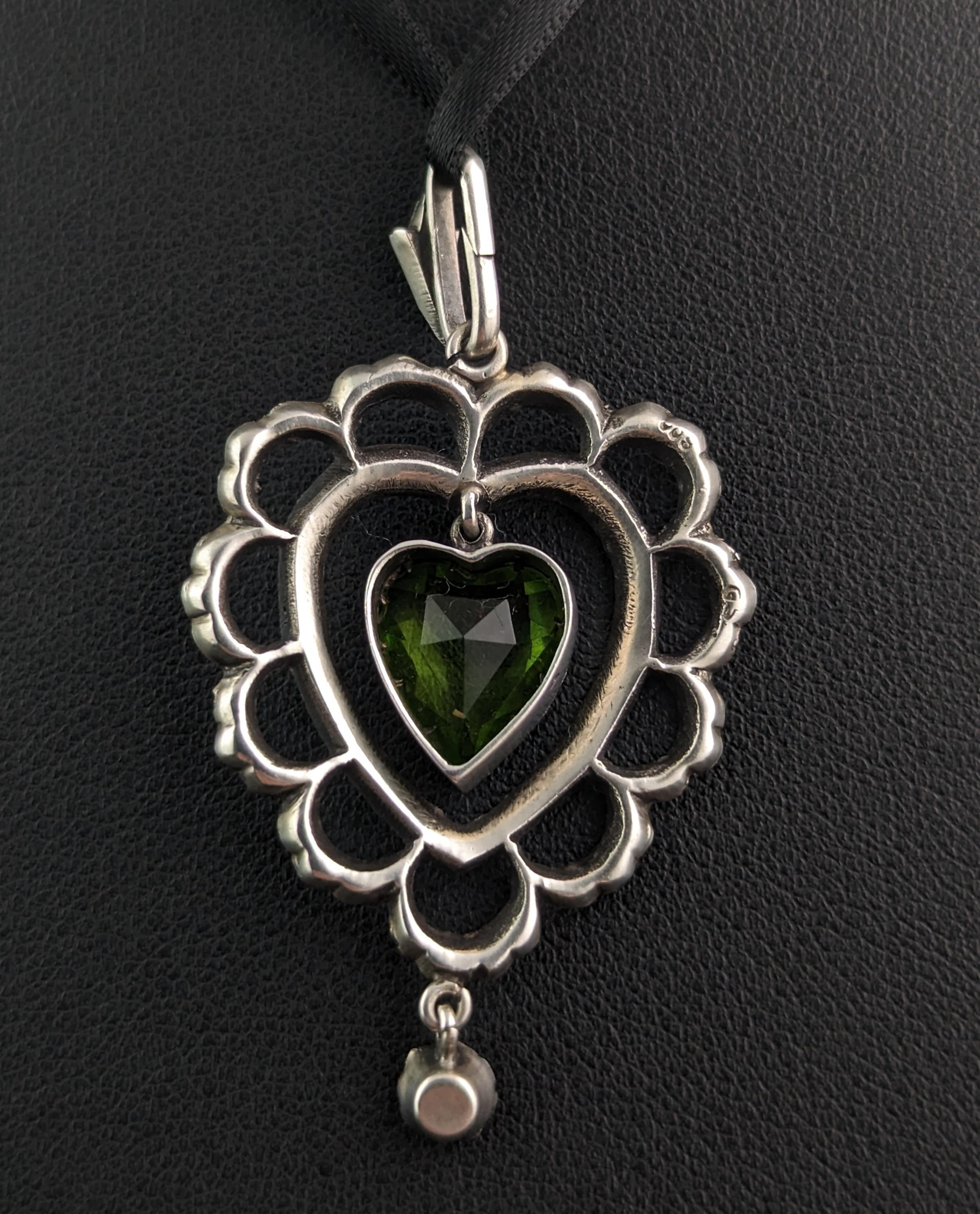 Antique Paste heart dropper pendant, 800 silver  For Sale 4