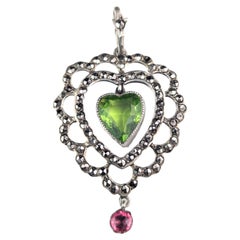 Antique Paste heart dropper pendant, 800 silver