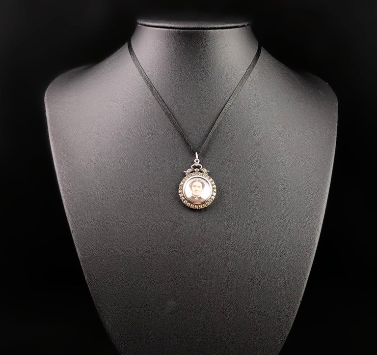 Antique paste locket pendant, portrait, 900 silver, Art Nouveau at 1stDibs