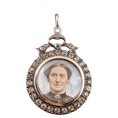Antique paste locket pendant, portrait, 900 silver, Art Nouveau 