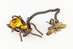 Antique paste spider and bee brooch
