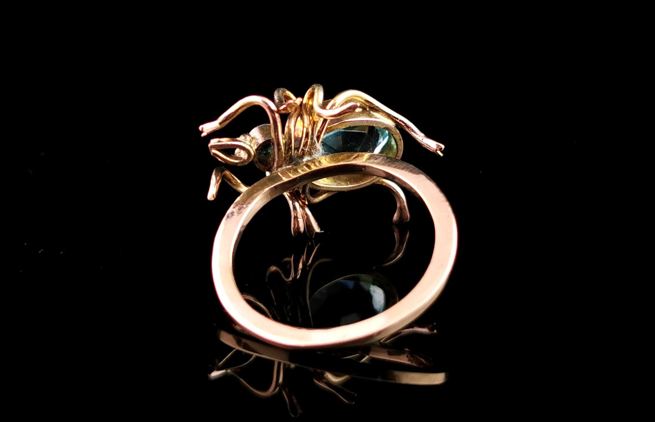 Women's Antique paste spider conversion ring, 15k rolled gold 