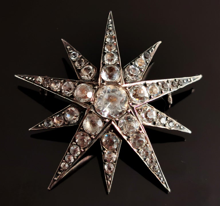 Antique Paste Star Brooch, Sterling Silver, Victorian at 1stDibs
