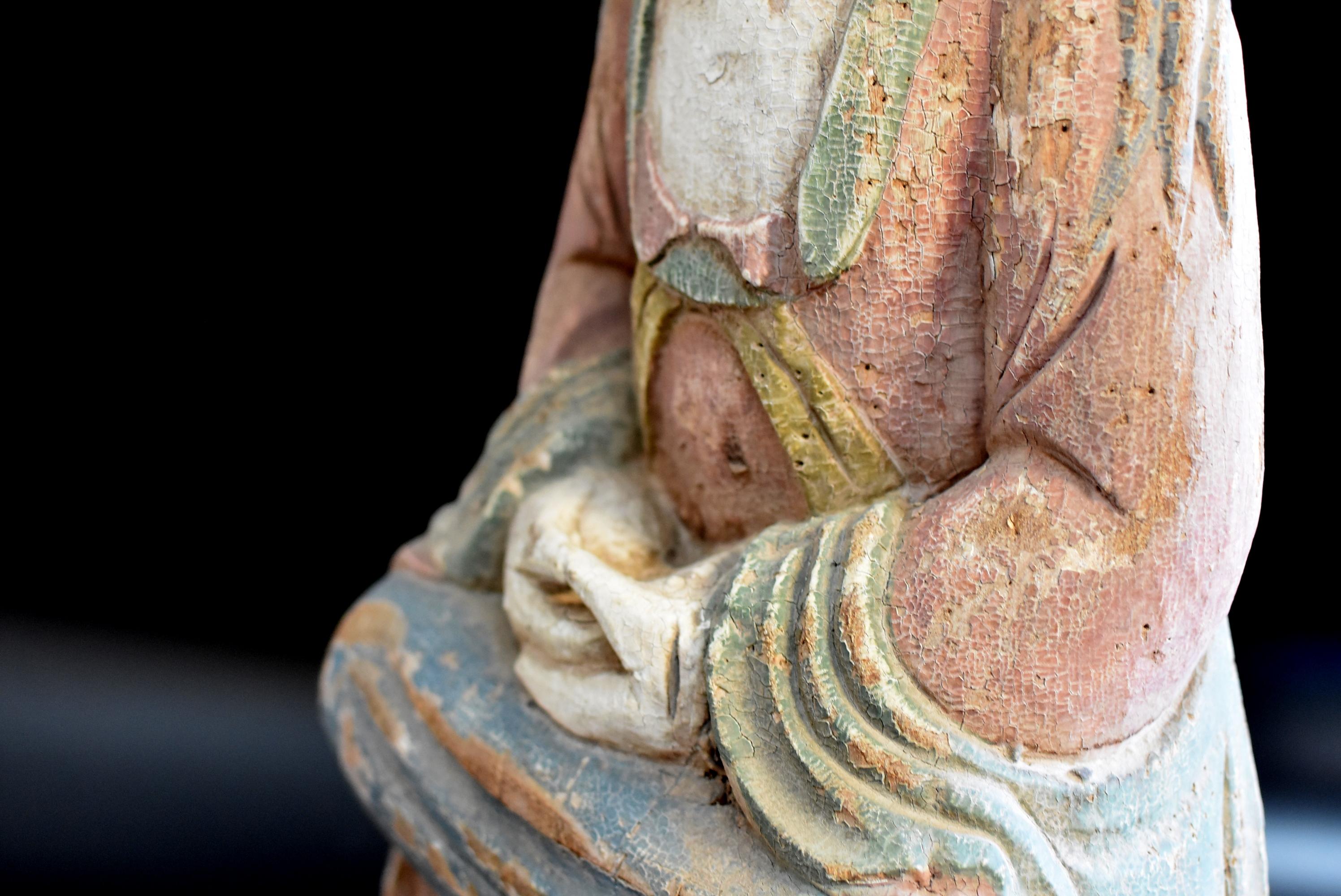 Antique Pastel Colored Wooden Kwan Yin Bodhisattva 4