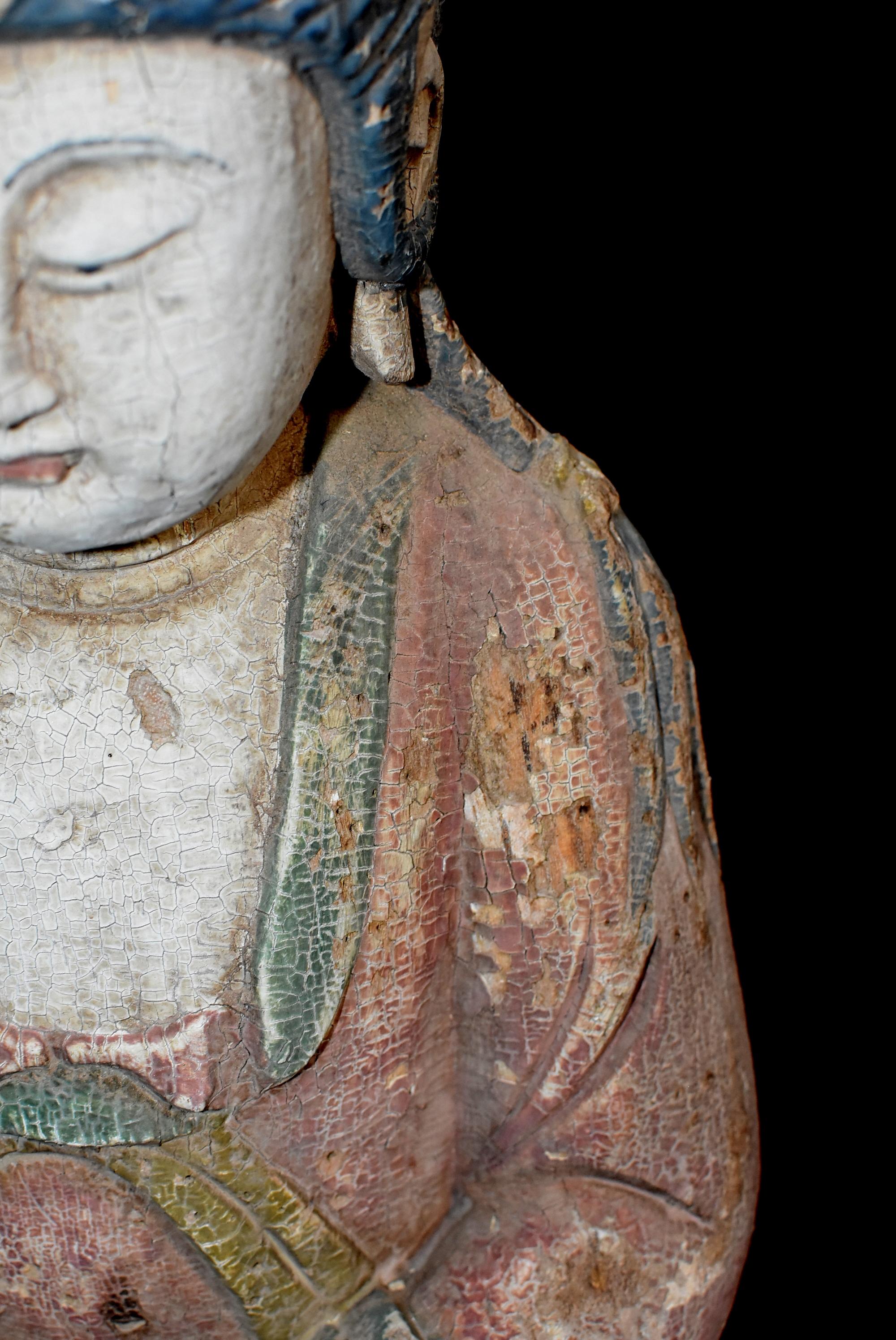 Antique Pastel Colored Wooden Kwan Yin Bodhisattva 12