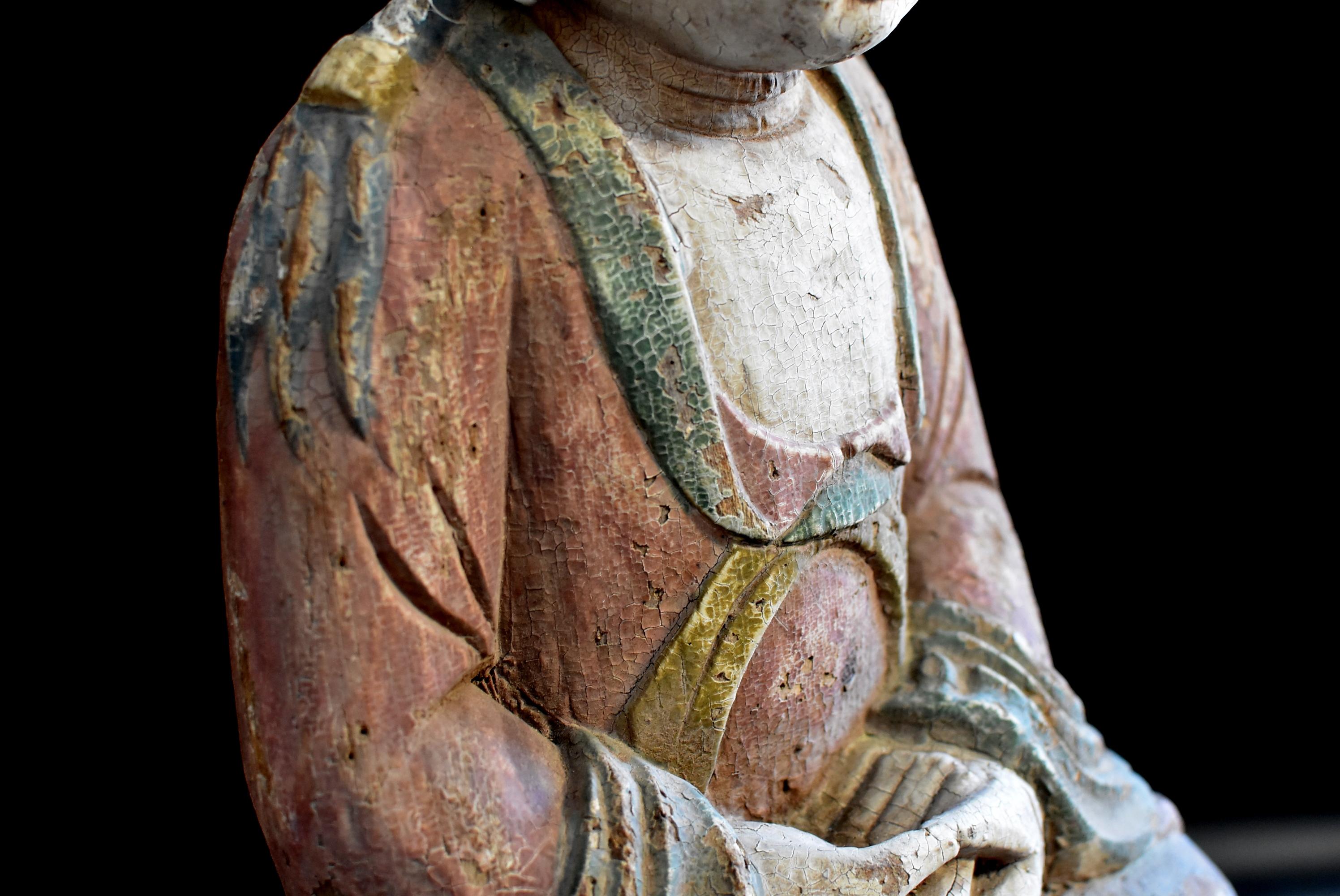 Antique Pastel Colored Wooden Kwan Yin Bodhisattva 2