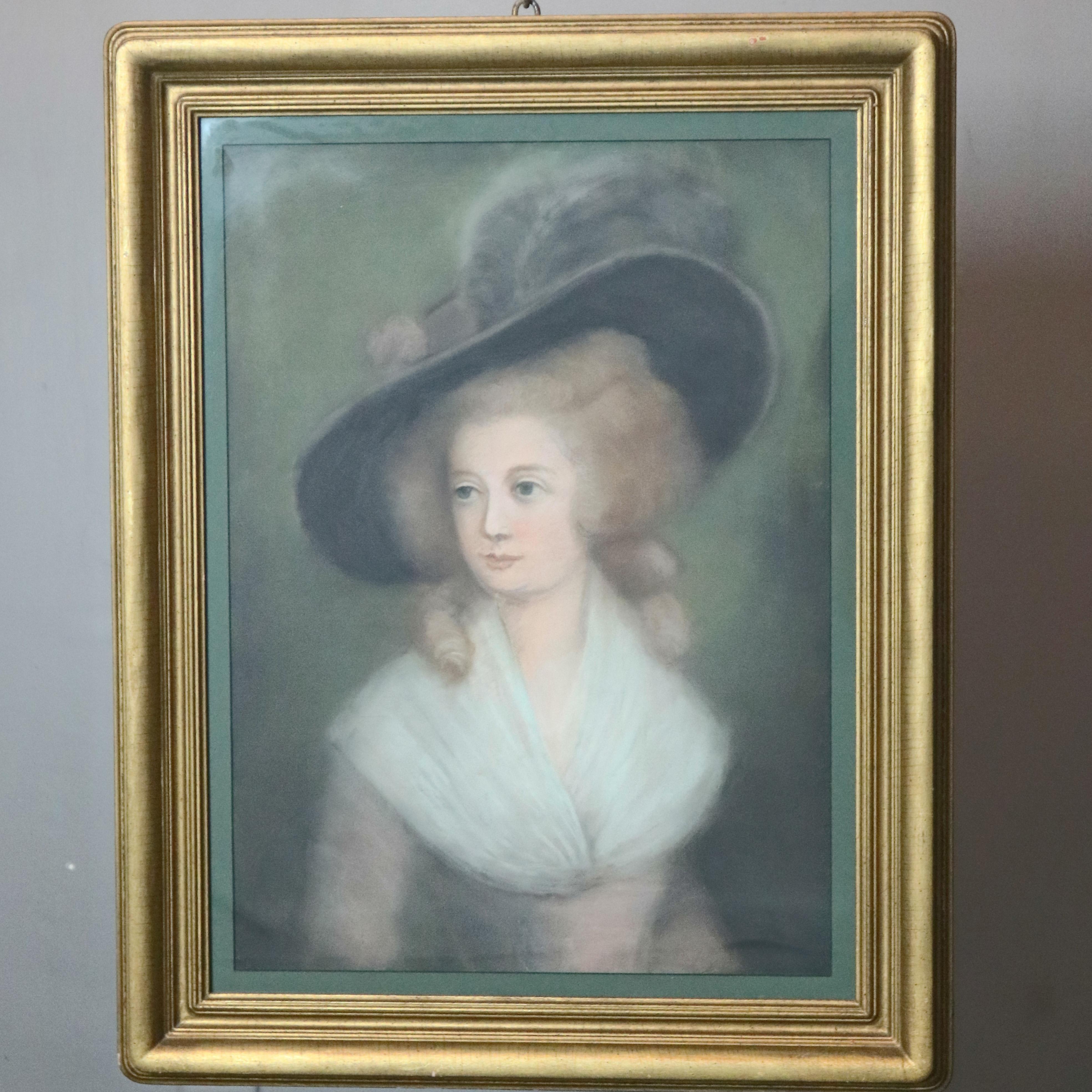 An antique pastel portrait painting of Victorian maiden in feathered hat, seated in giltwood frame, 20th century

DELIVERY NOTICE – Due to COVID-19 we are employing NO-CONTACT PRACTICES in the transfer of purchased items.  Additionally, for those