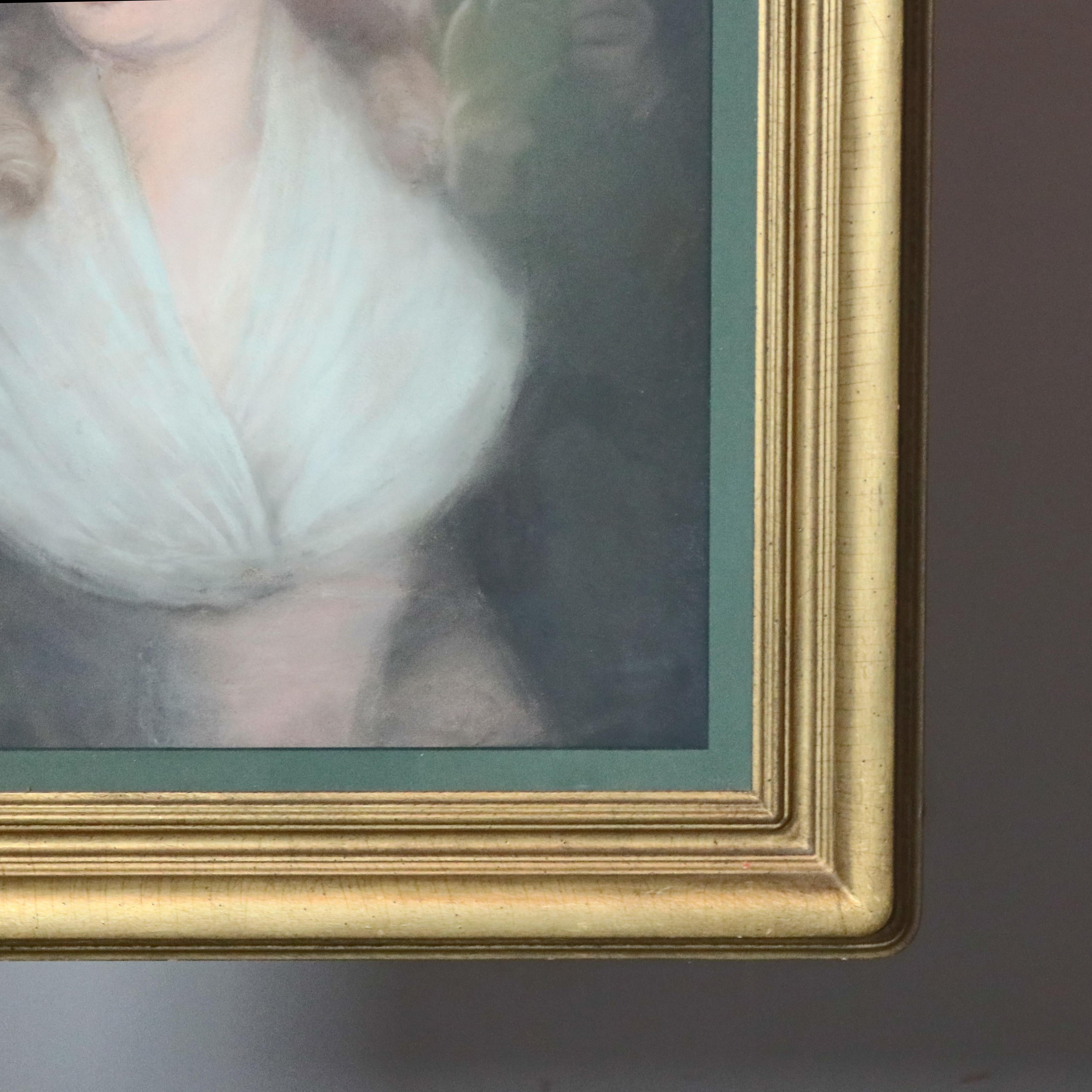 Antique Pastel Portrait Painting of Victorian Woman in Hat, 20th Century 1