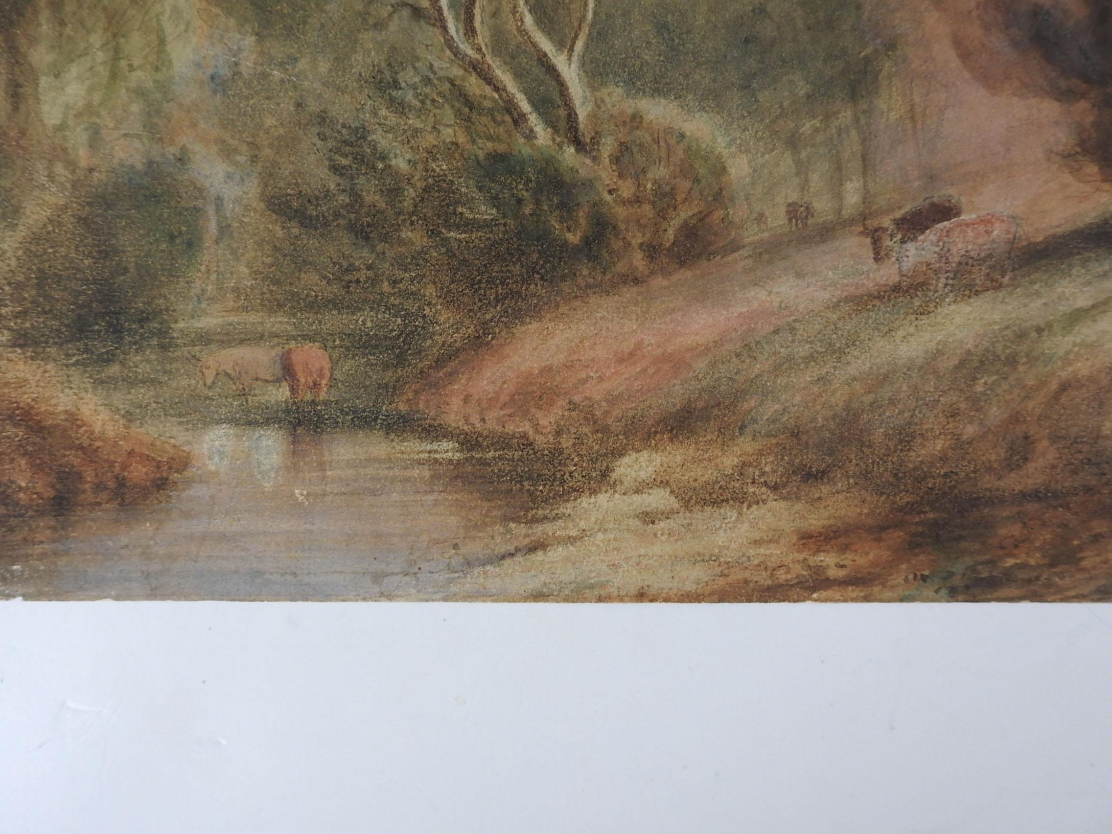 Antique Pastoral Landscape Watercolor Painting In Good Condition For Sale In Seguin, TX